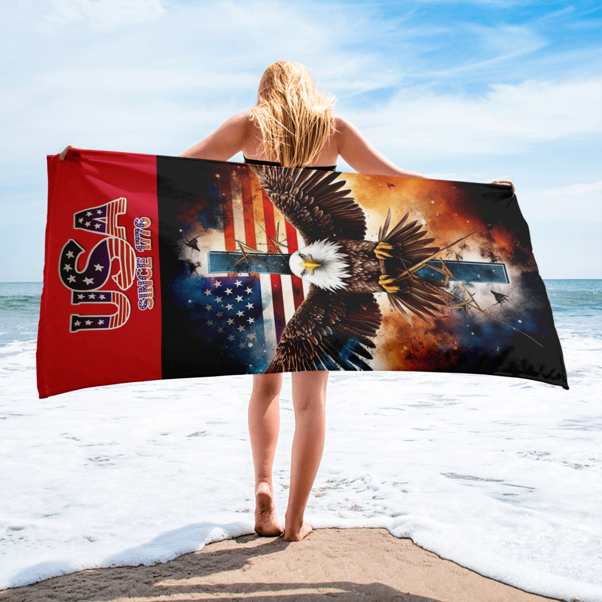 USA 1776 American Eagle Flag - Towel Red
