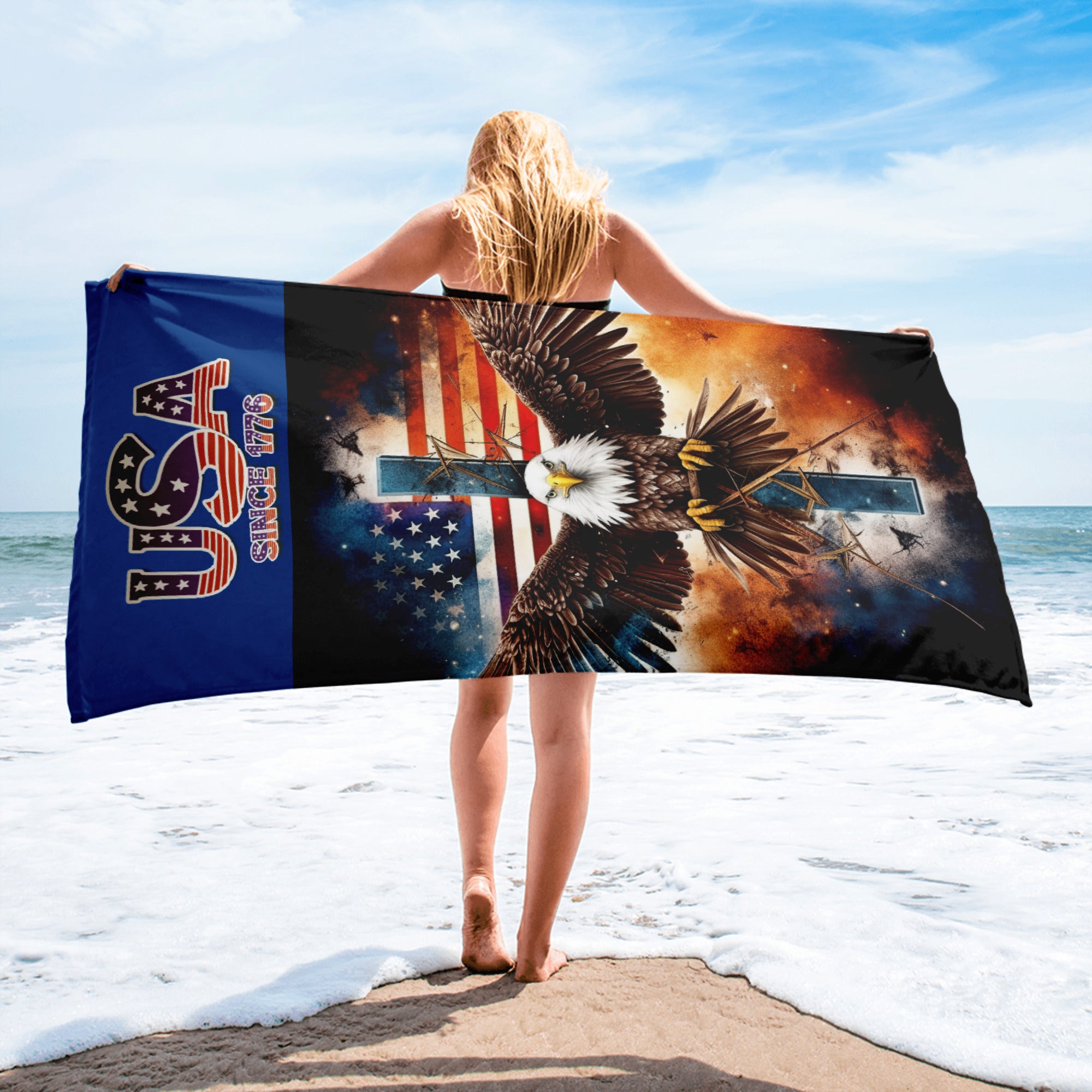USA 1776 American Eagle Flag - Towel Royal Blue
