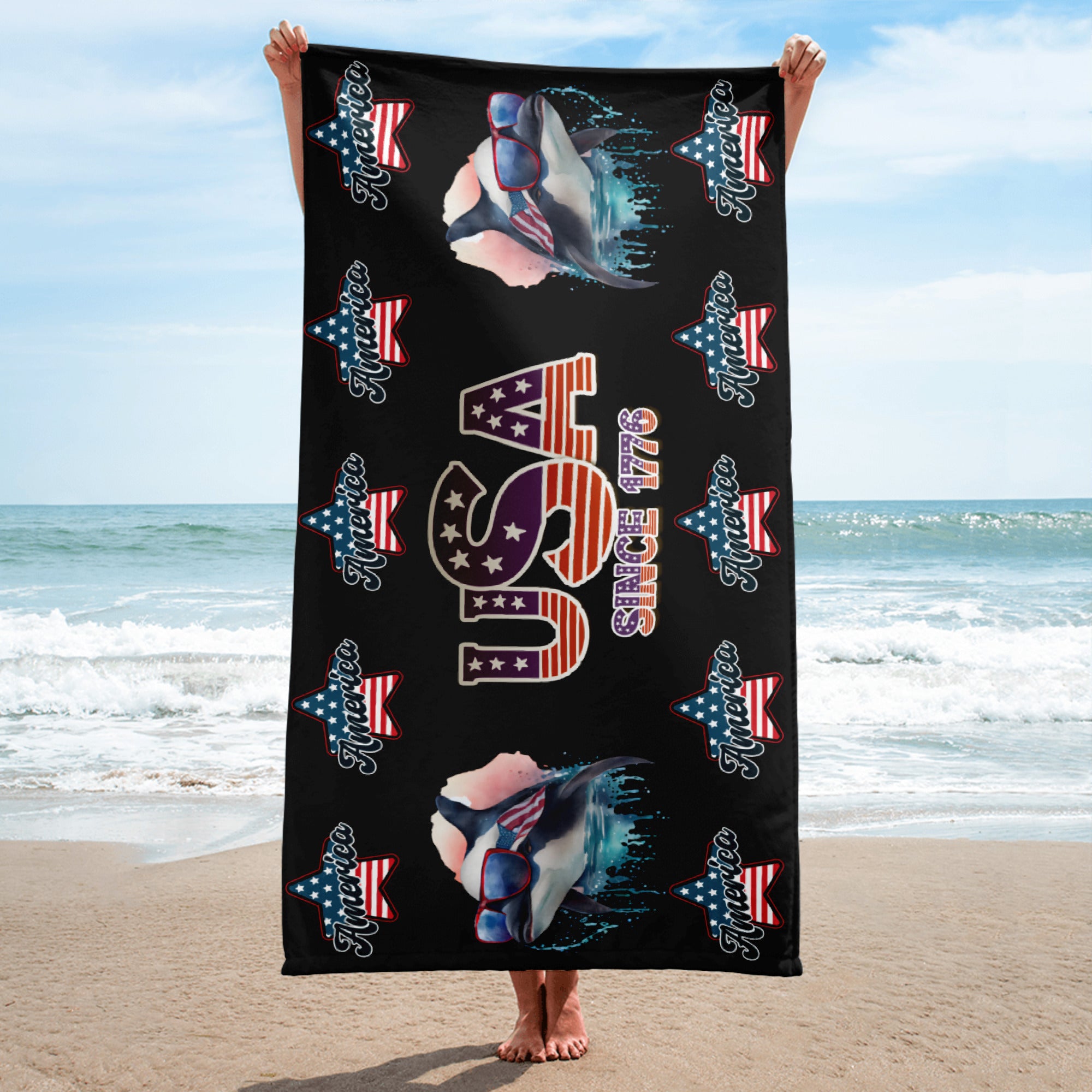 USA 1776 America Whale - Towel Black