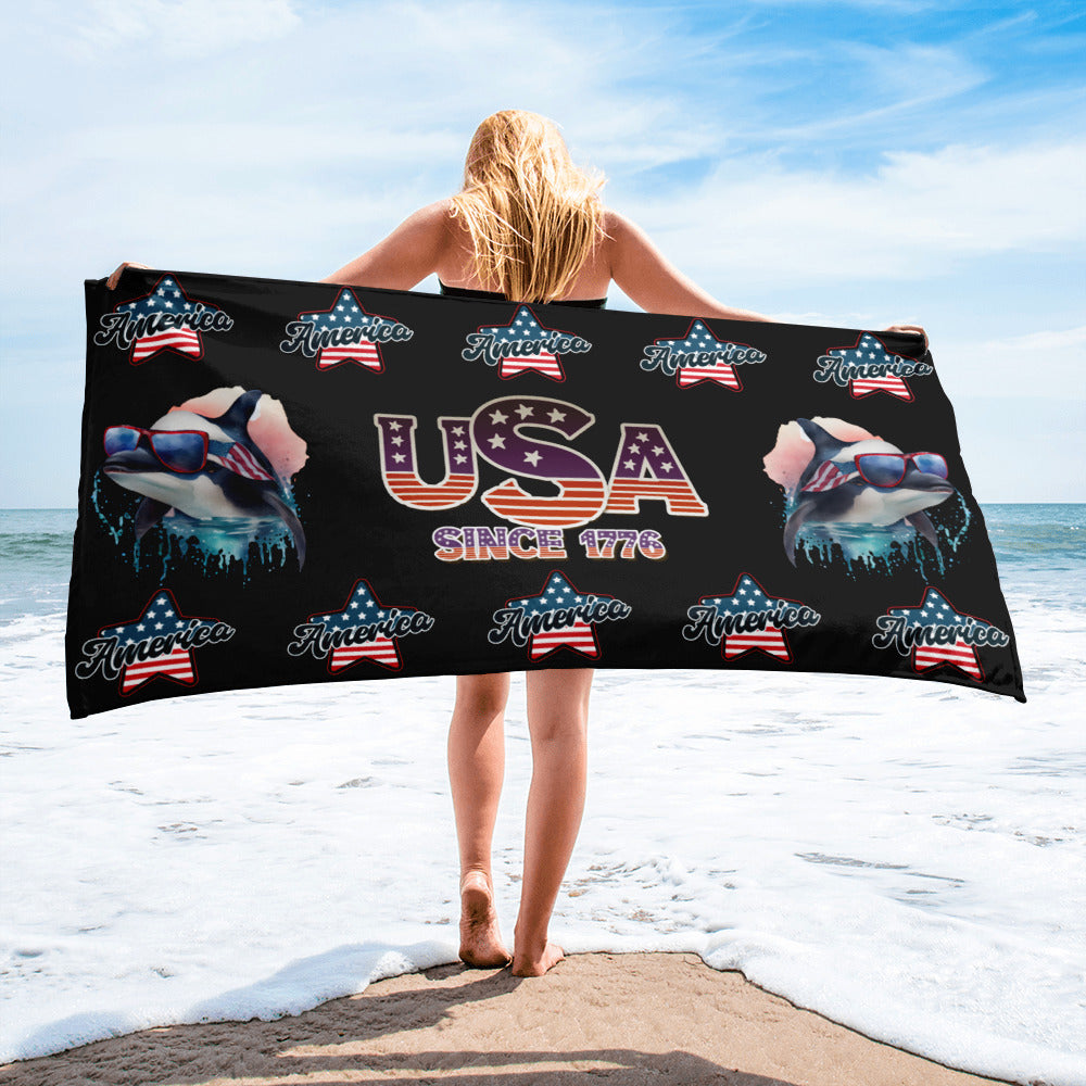 USA 1776 America Whale - Towel Black