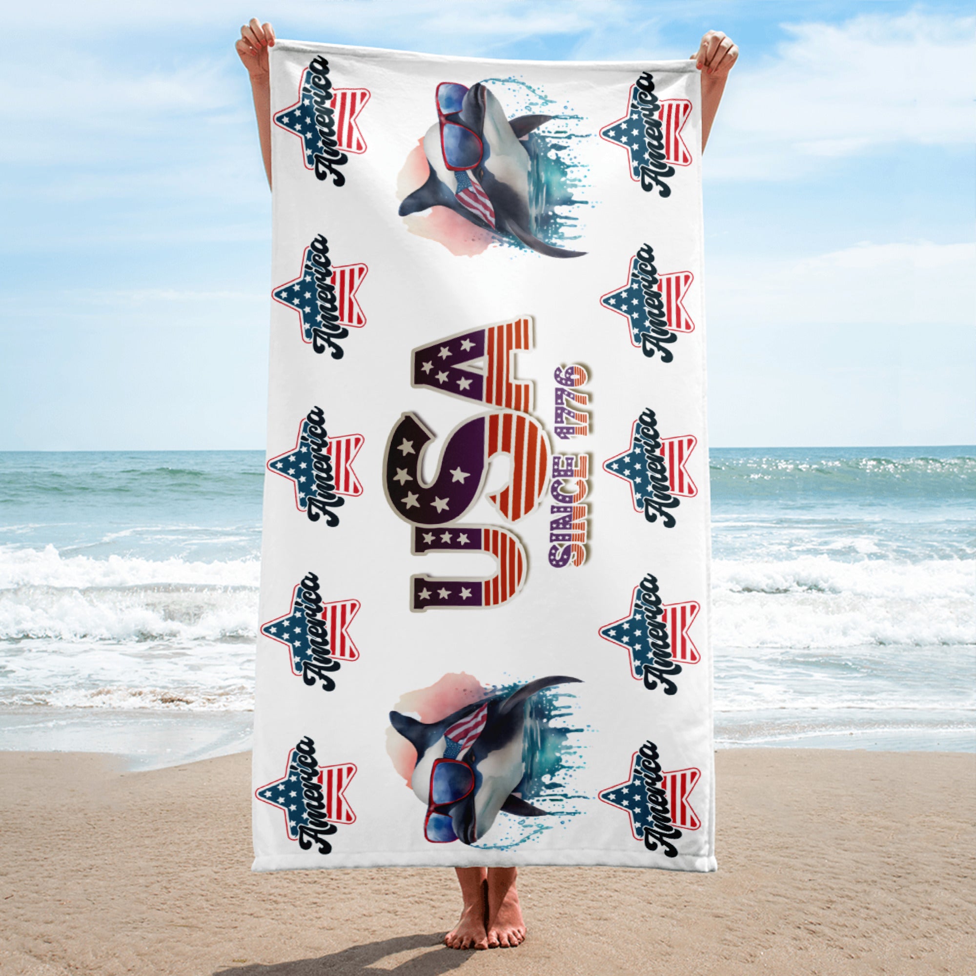 USA 1776 America Whale - Towel White
