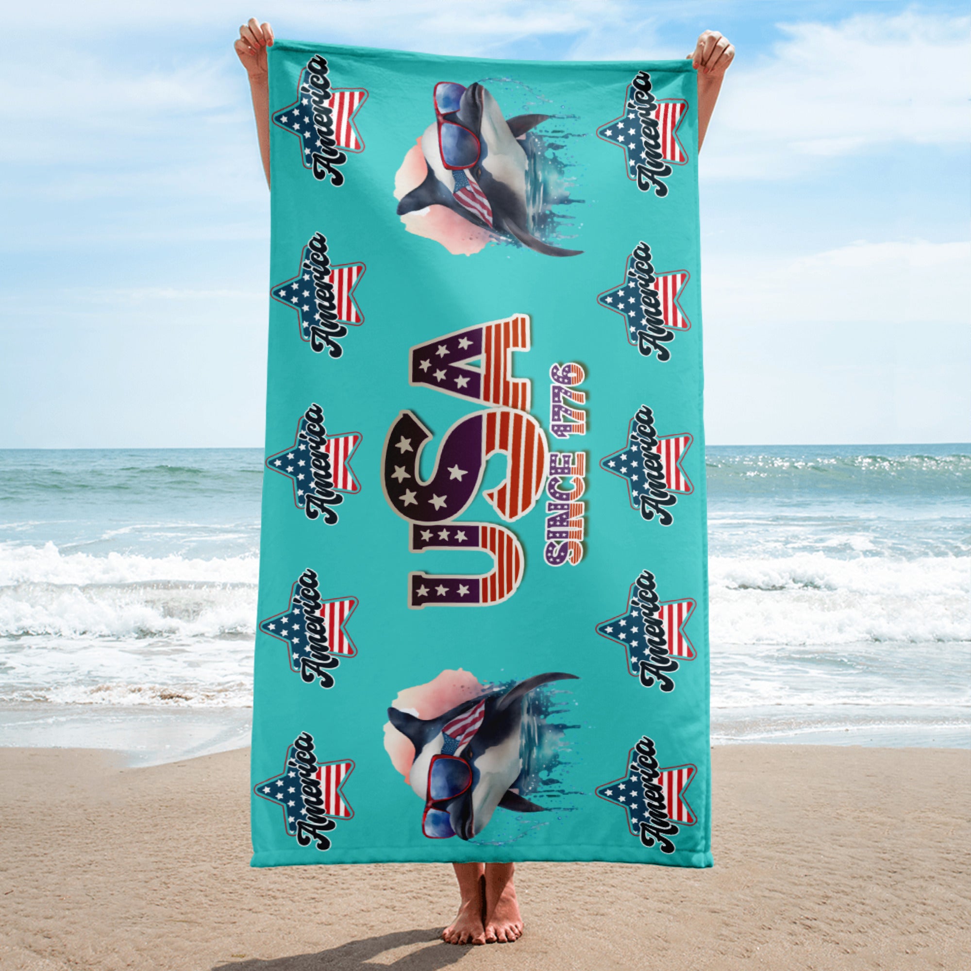 USA 1776 America Whale - Towel Turquoise