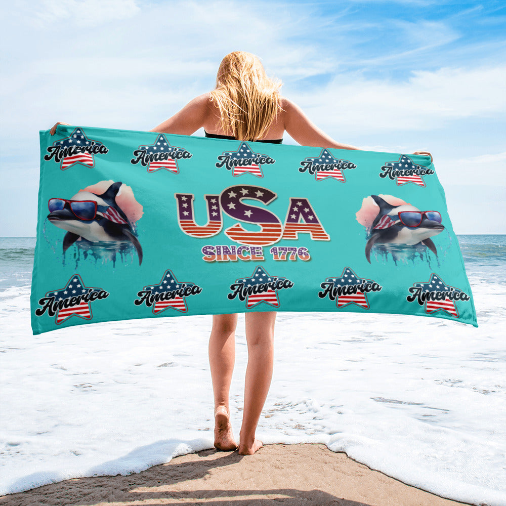 USA 1776 America Whale - Towel Turquoise