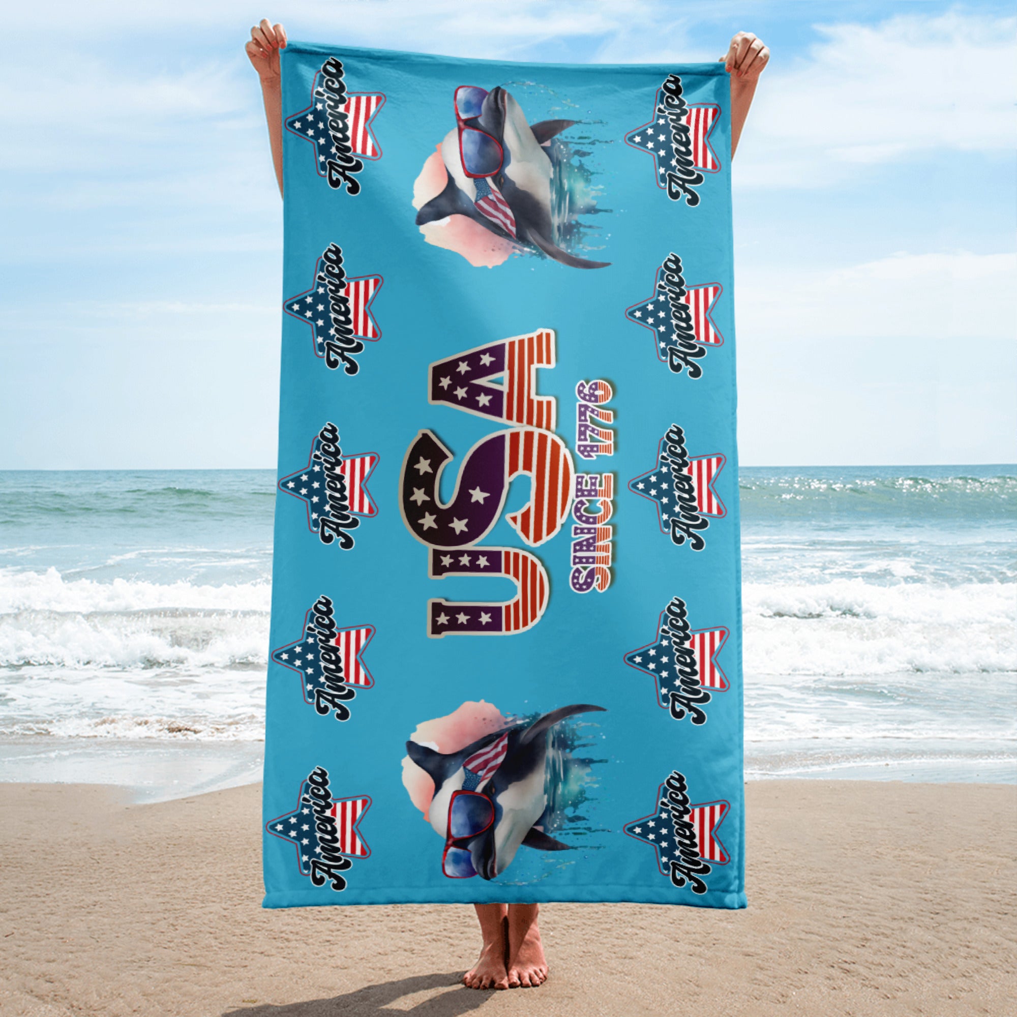 USA 1776 America Whale - Towel Summer Sky