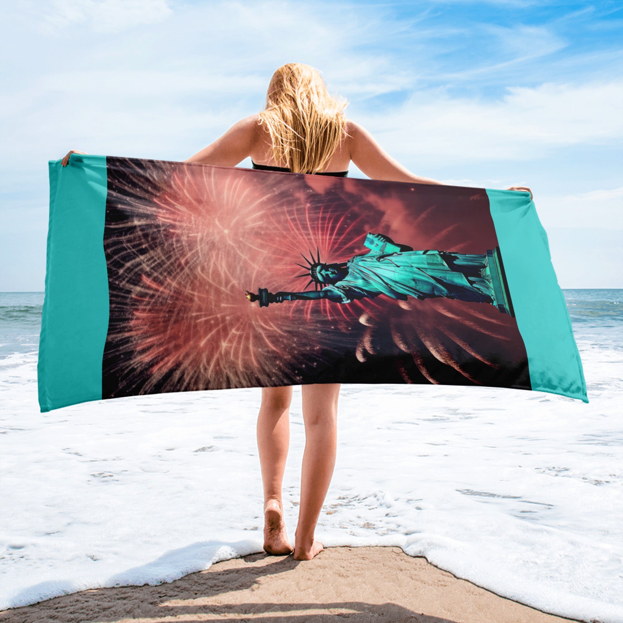 4th of July Lady Liberty - Towel Turquoise