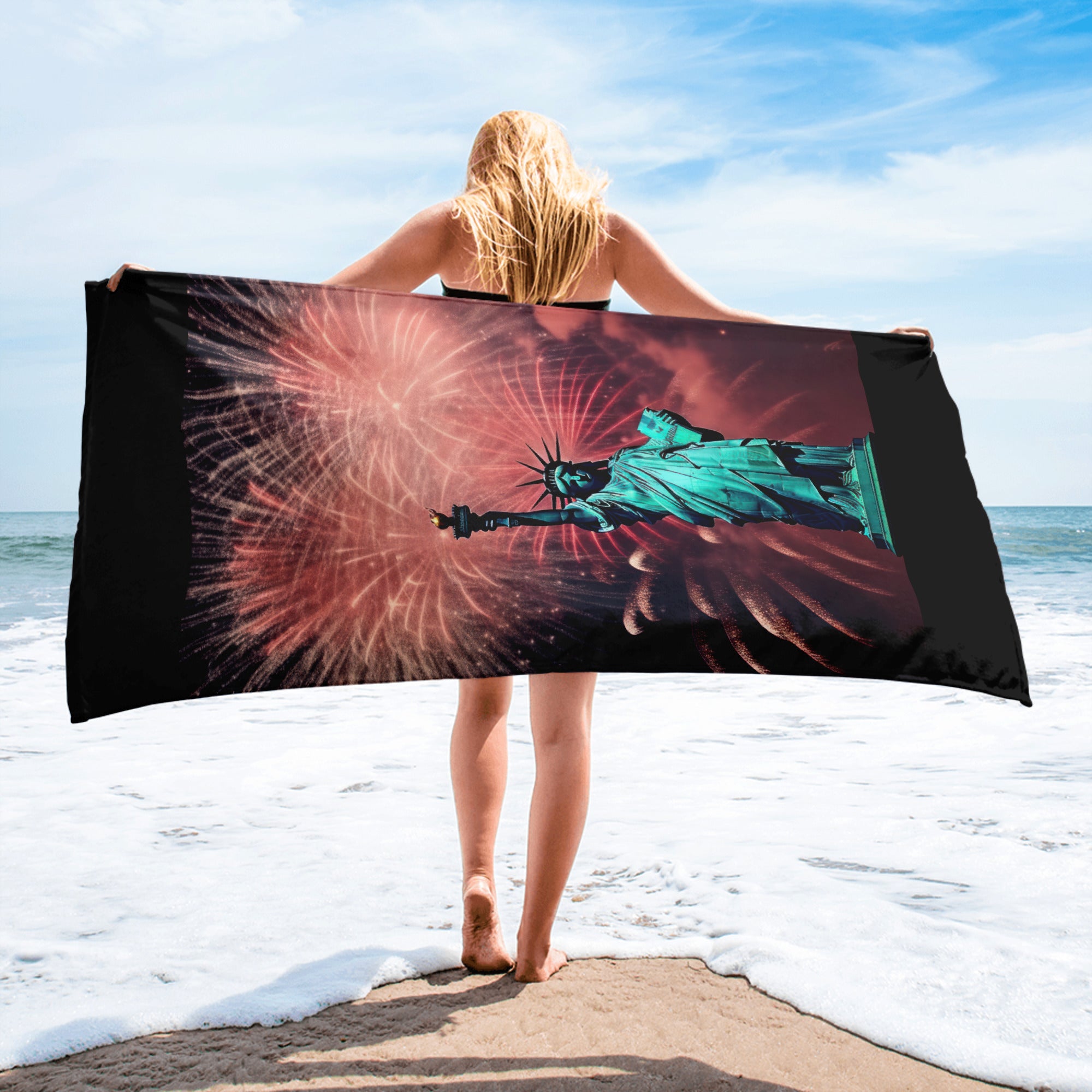 4th of July Lady Liberty - Towel Black