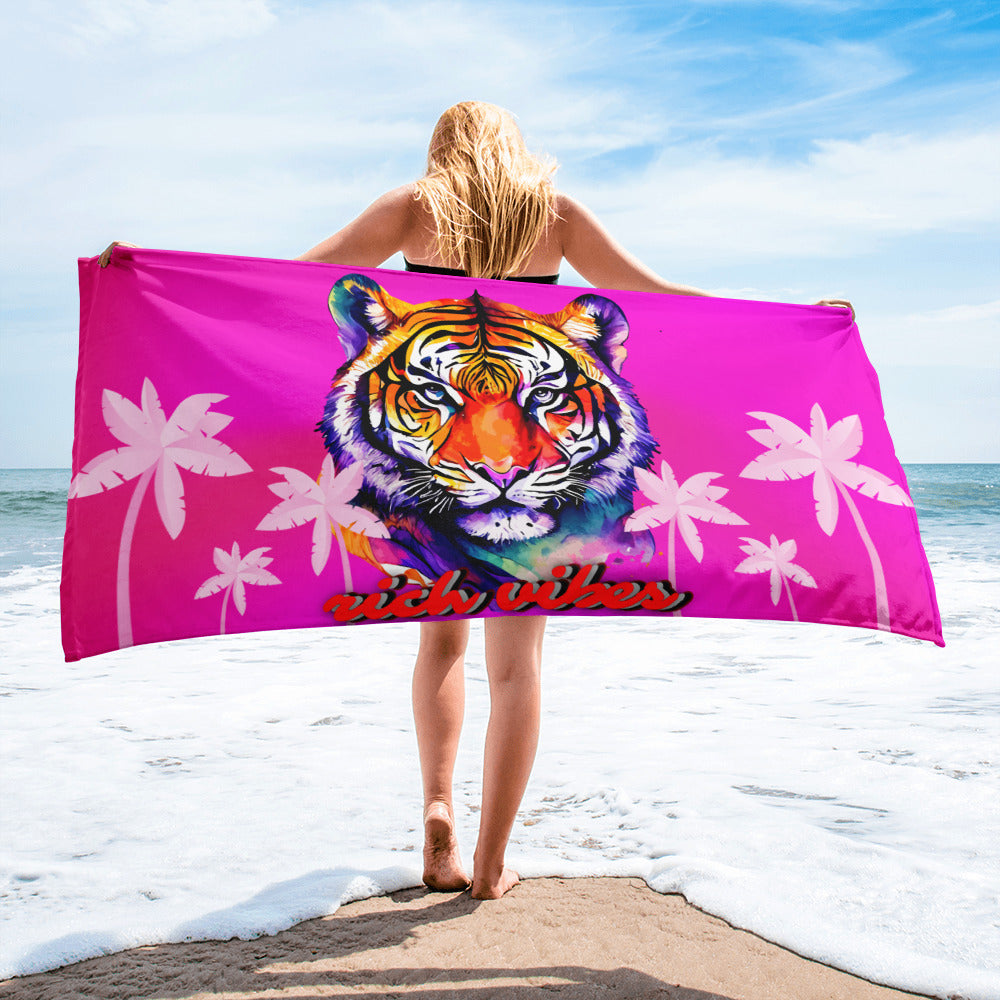 Rich Vibes Fuchsia Jungle Tiger Pink Palm Tree - Towel