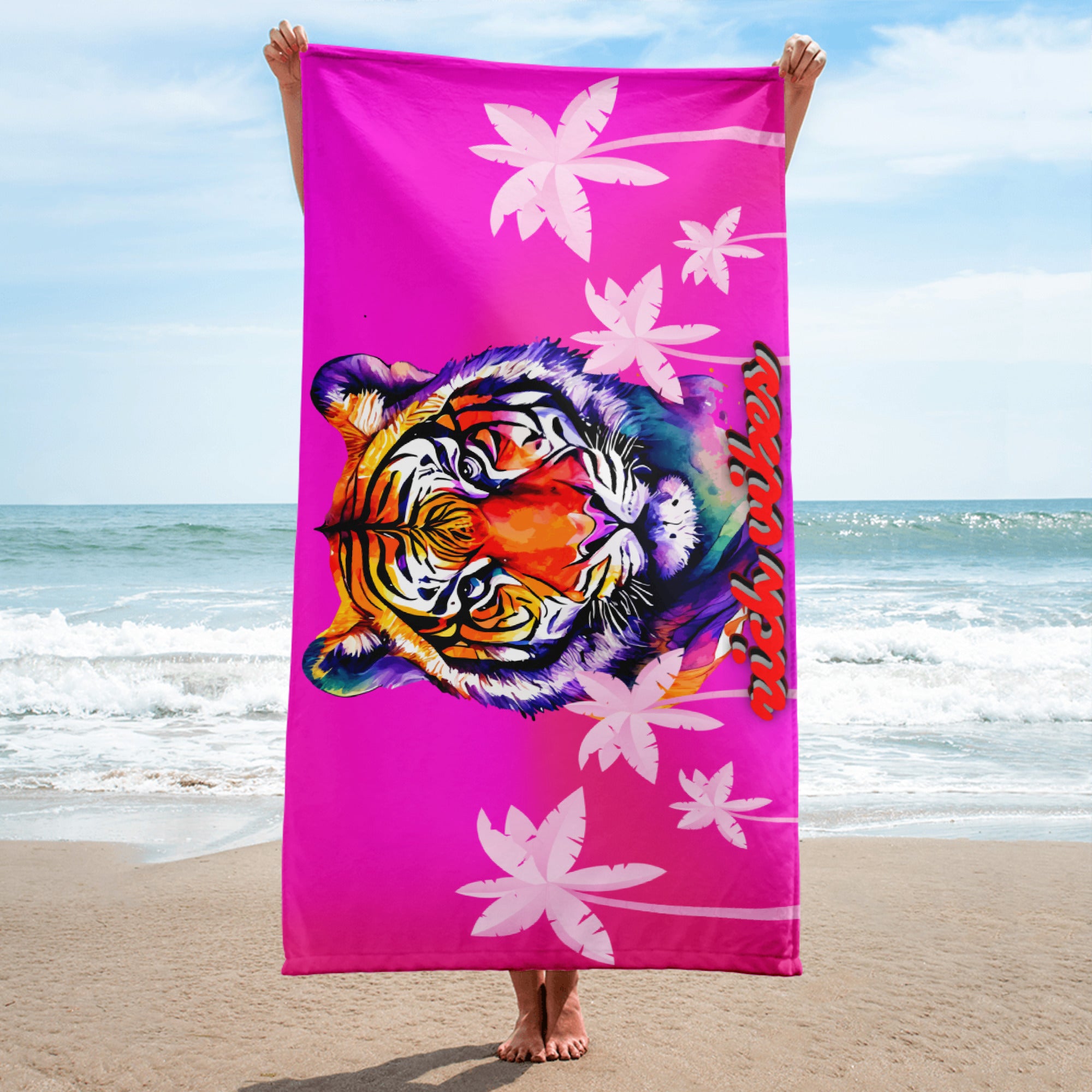 Rich Vibes Fuchsia Jungle Tiger Pink Palm Tree - Towel