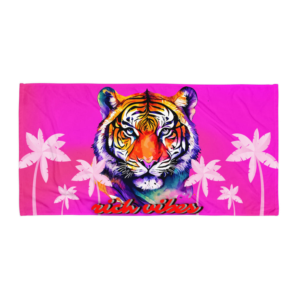 Rich Vibes Fuchsia Jungle Tiger Pink Palm Tree - Towel