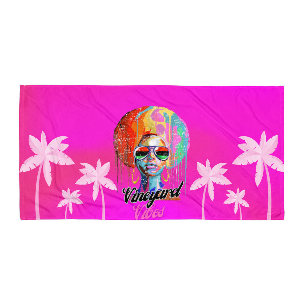 Vineyard Vibes Hot Pink Colorful Afro Pink Palm Tree - Towel