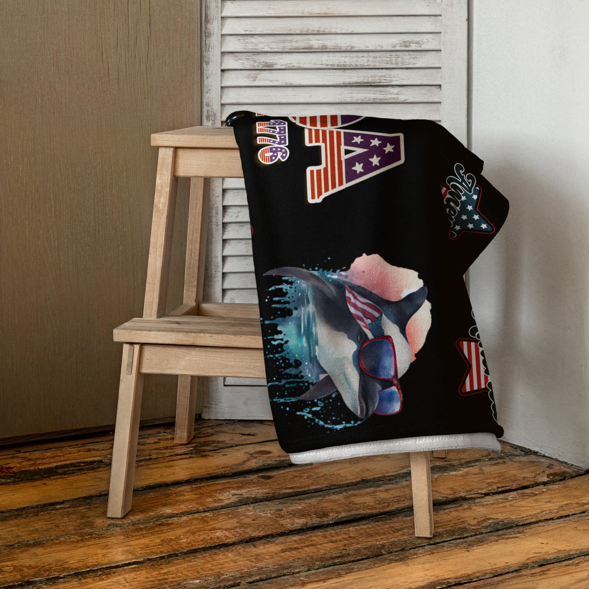 USA 1776 America Whale - Towel Black