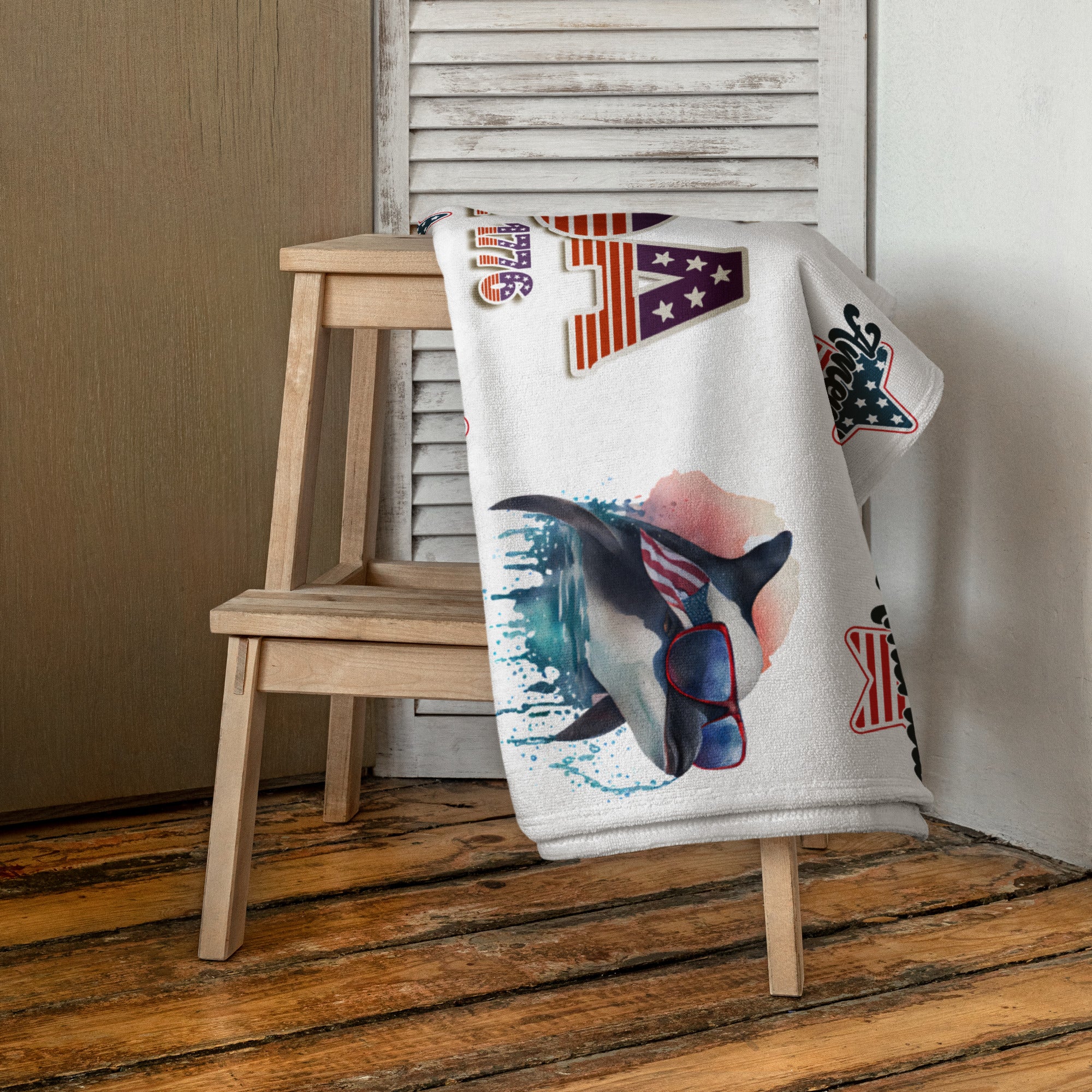 USA 1776 America Whale - Towel White