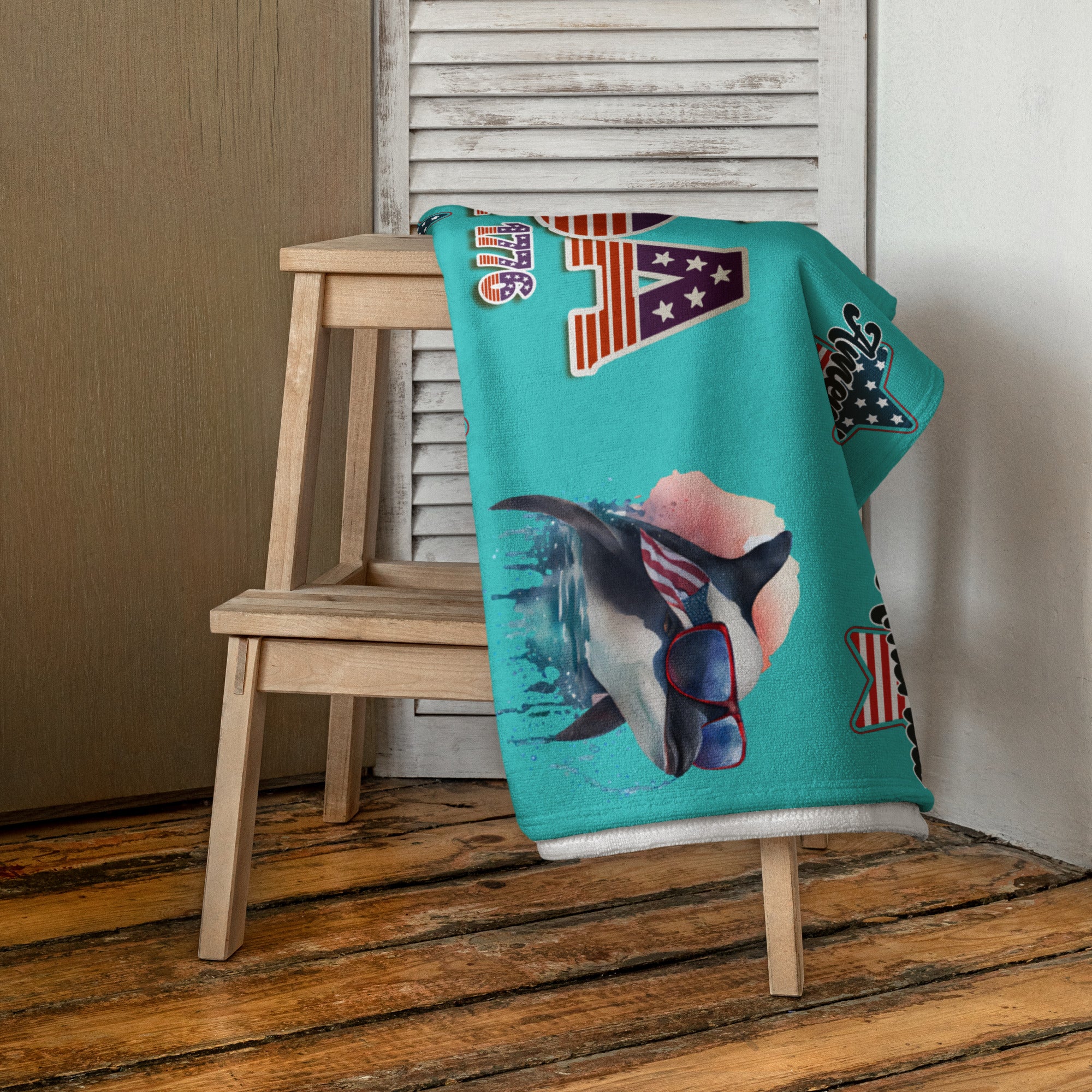 USA 1776 America Whale - Towel Turquoise