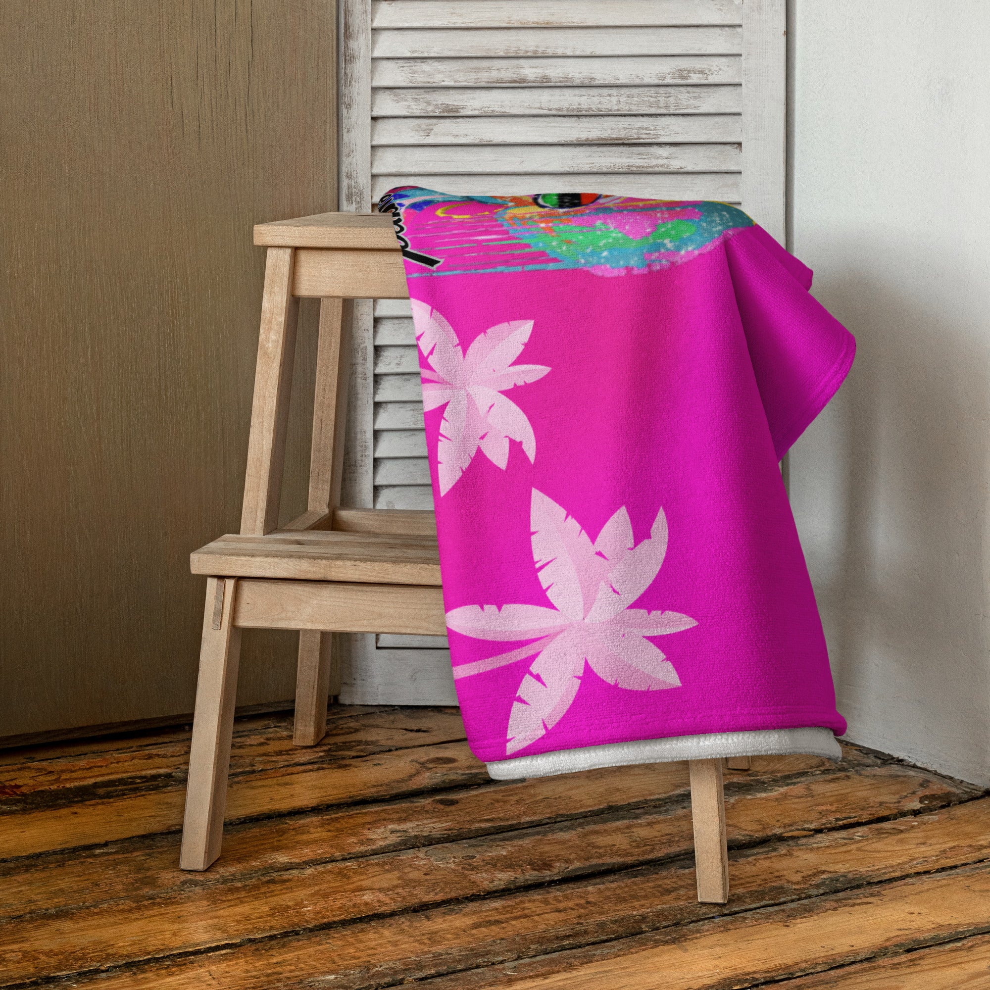 Vineyard Vibes Hot Pink Colorful Afro Pink Palm Tree - Towel