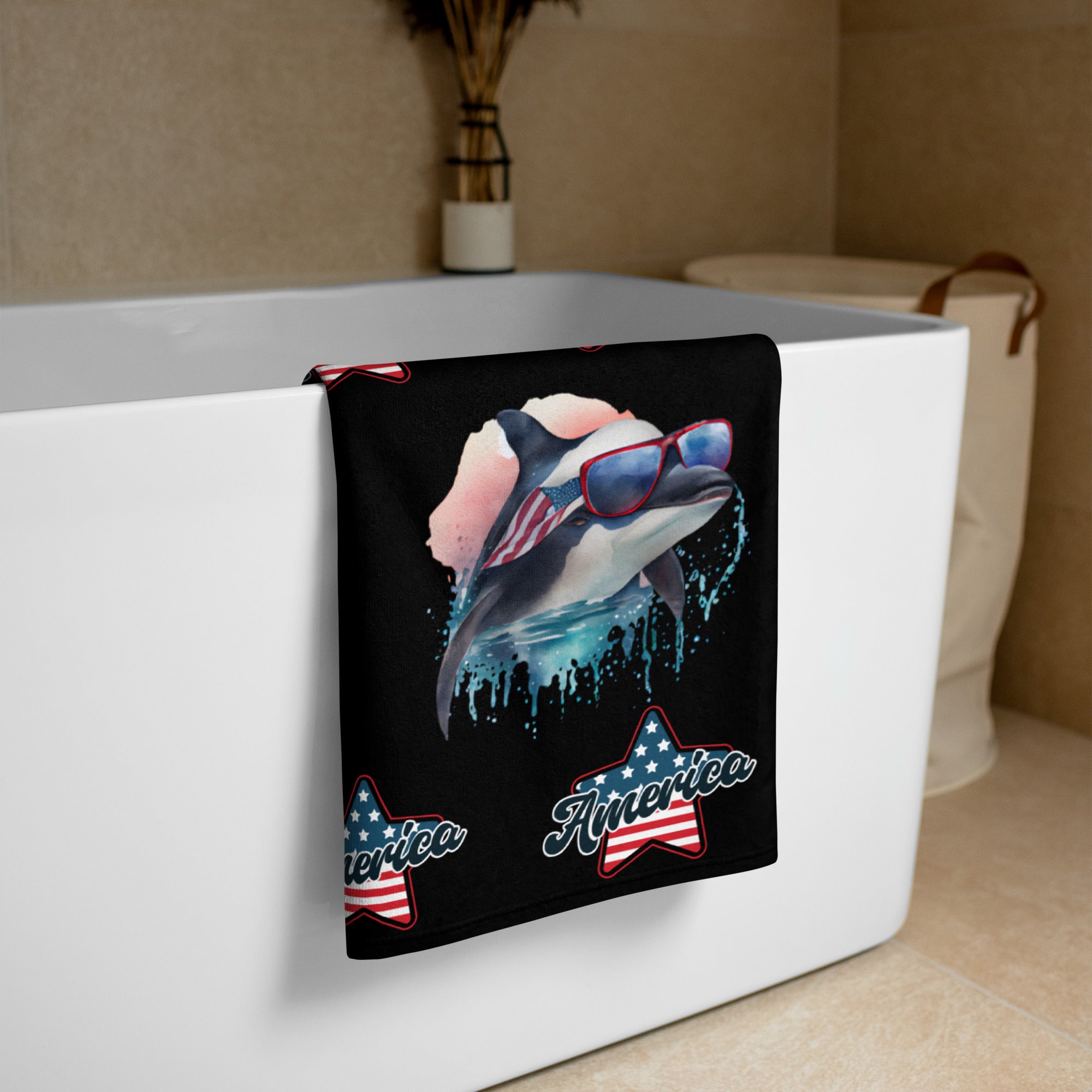 USA 1776 America Whale - Towel Black
