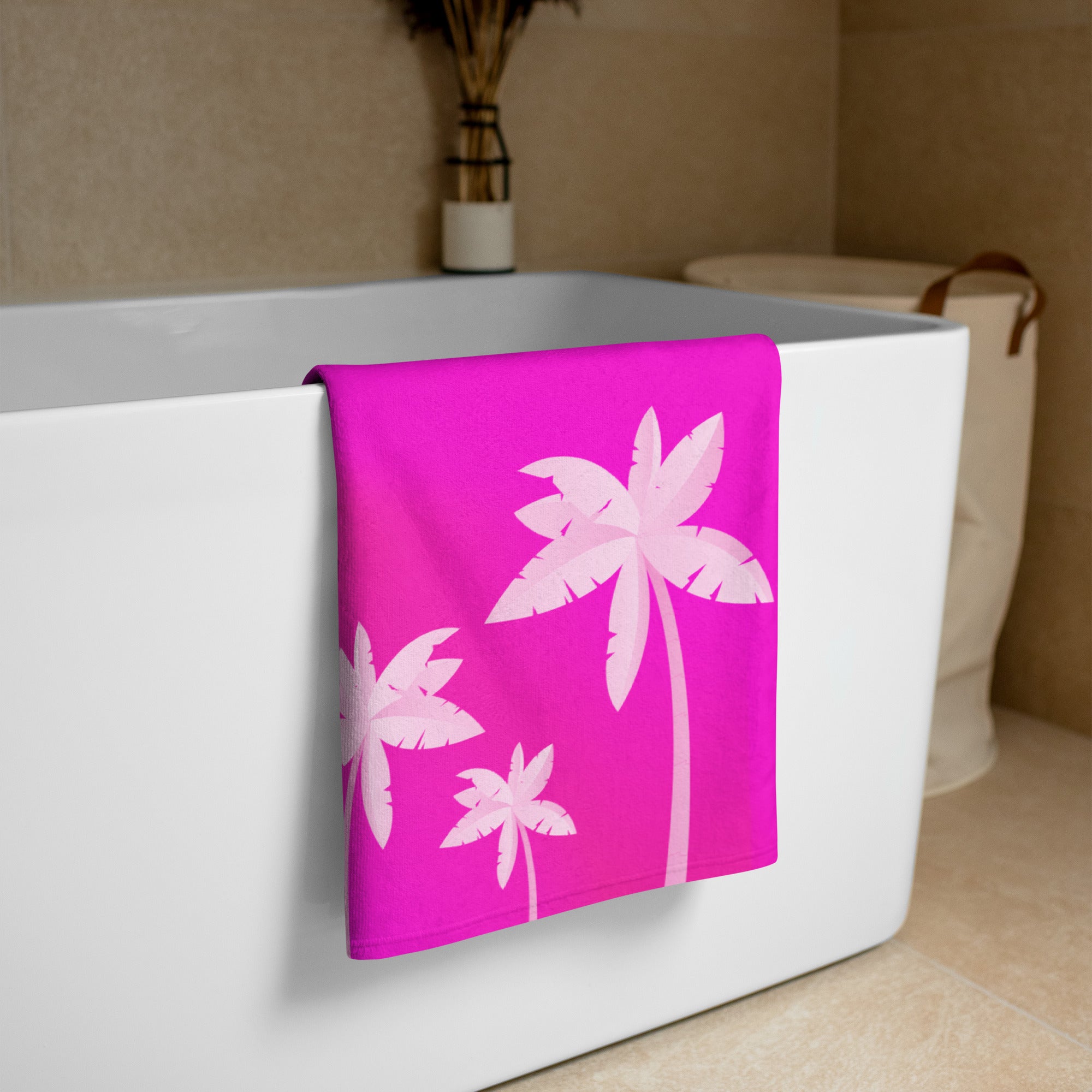 Vineyard Vibes Hot Pink Colorful Afro Pink Palm Tree - Towel