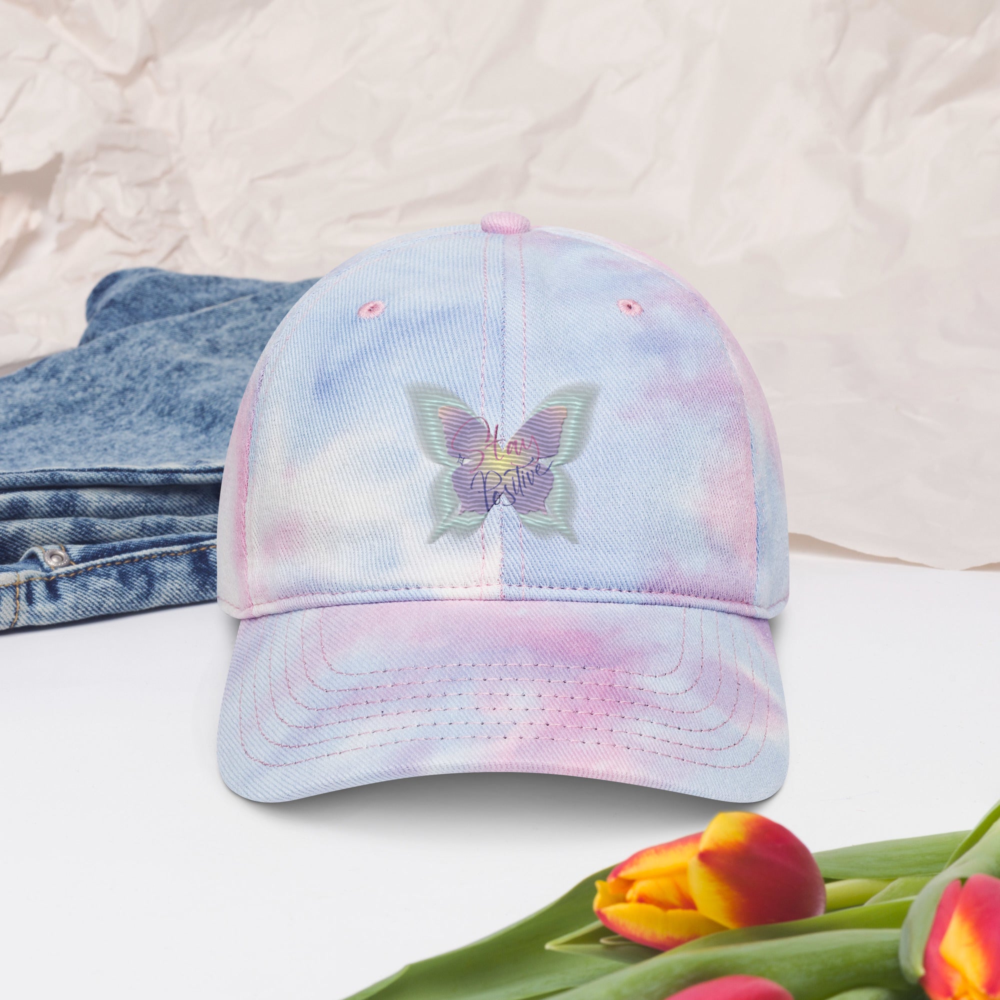 Vineyard Vibes Stay Positive ButterFly - Tie dye hat