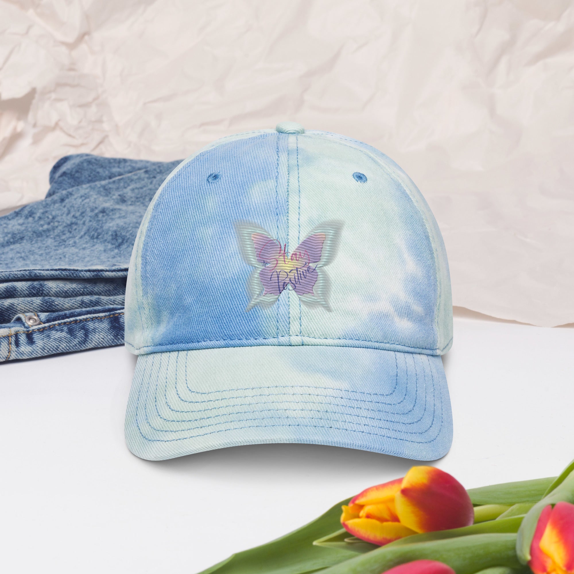 Vineyard Vibes Stay Positive ButterFly - Tie dye hat
