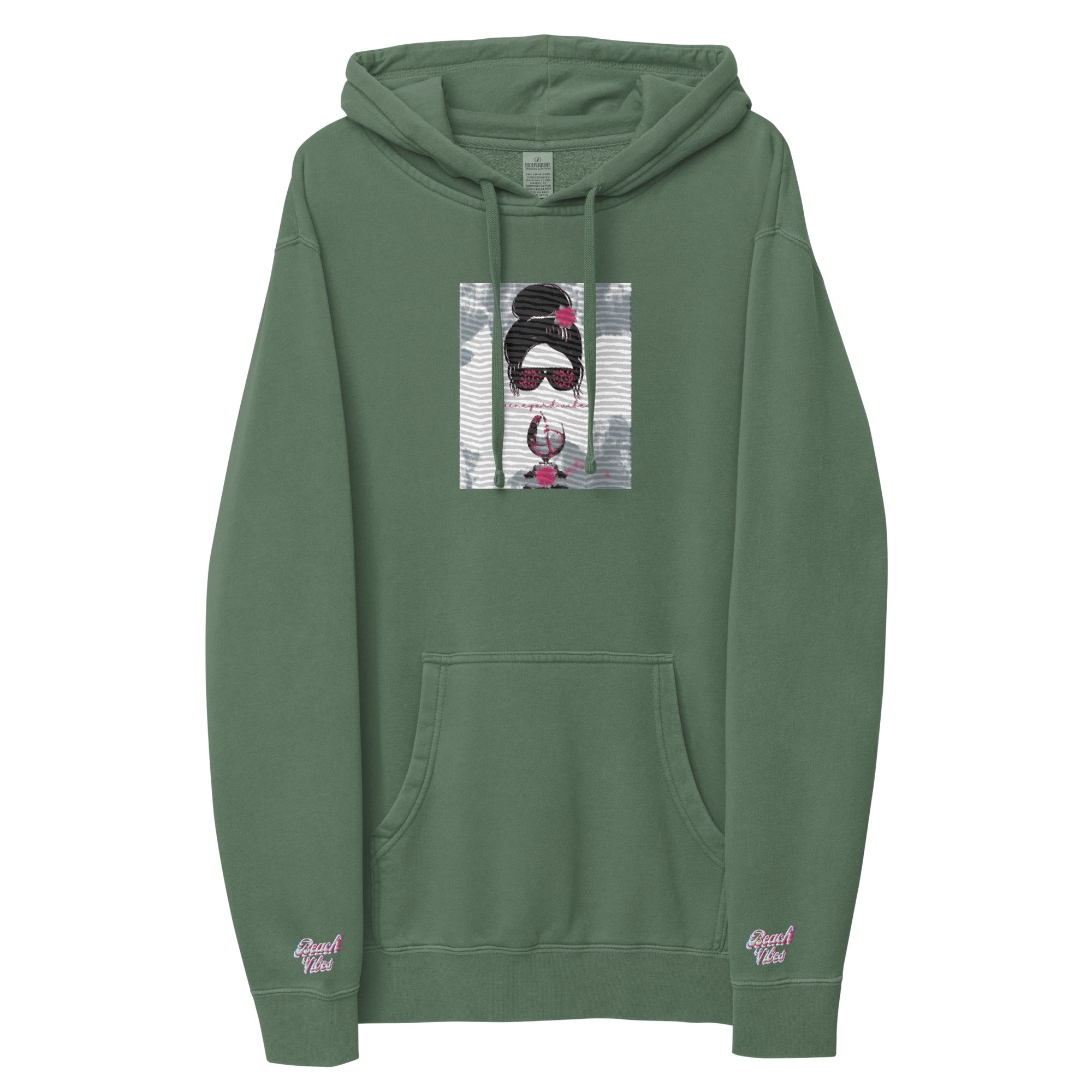Vineyard Vibes Pink Water Color Alpine Green - Unisex pigment-dyed hoodie