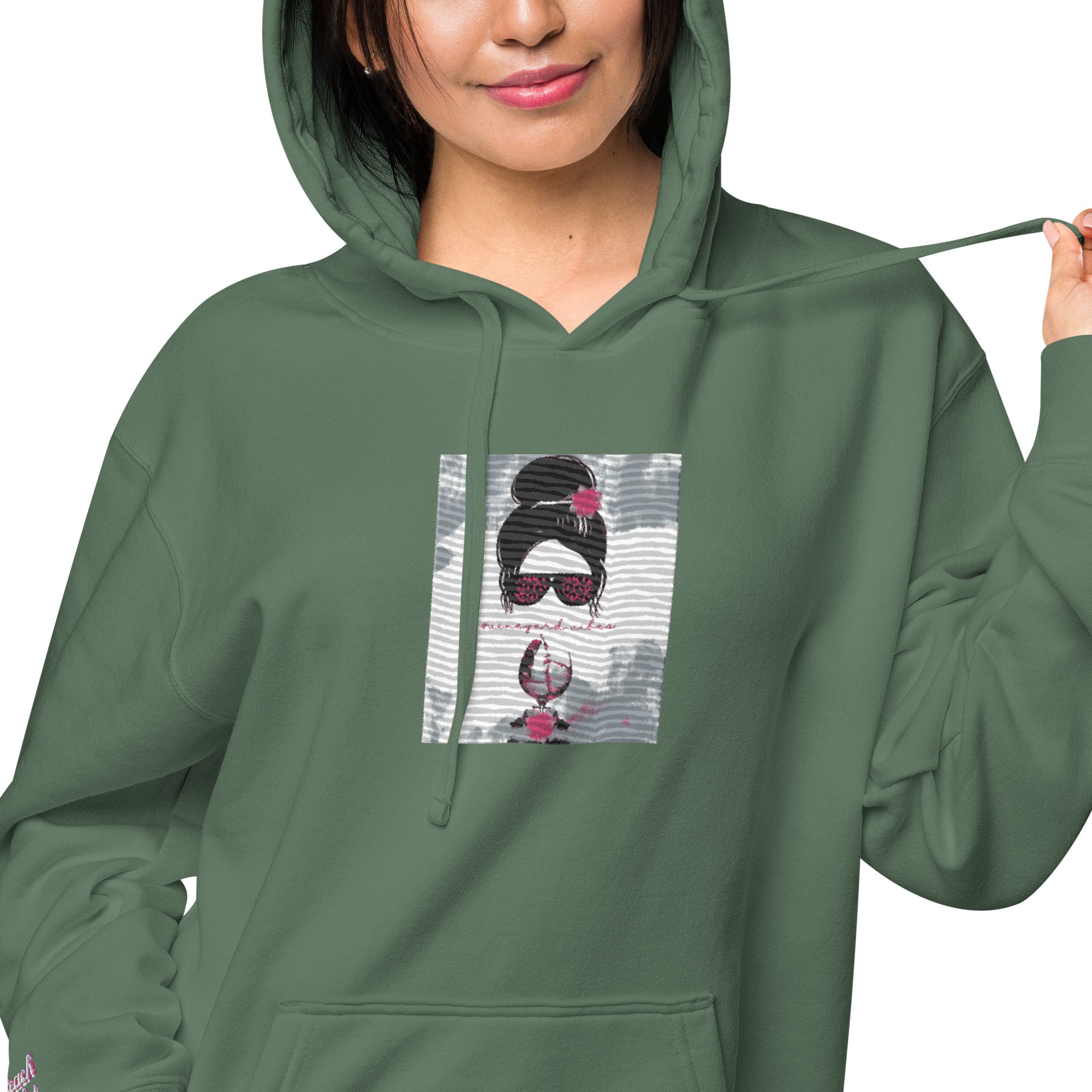 Vineyard Vibes Pink Water Color Alpine Green - Unisex pigment-dyed hoodie