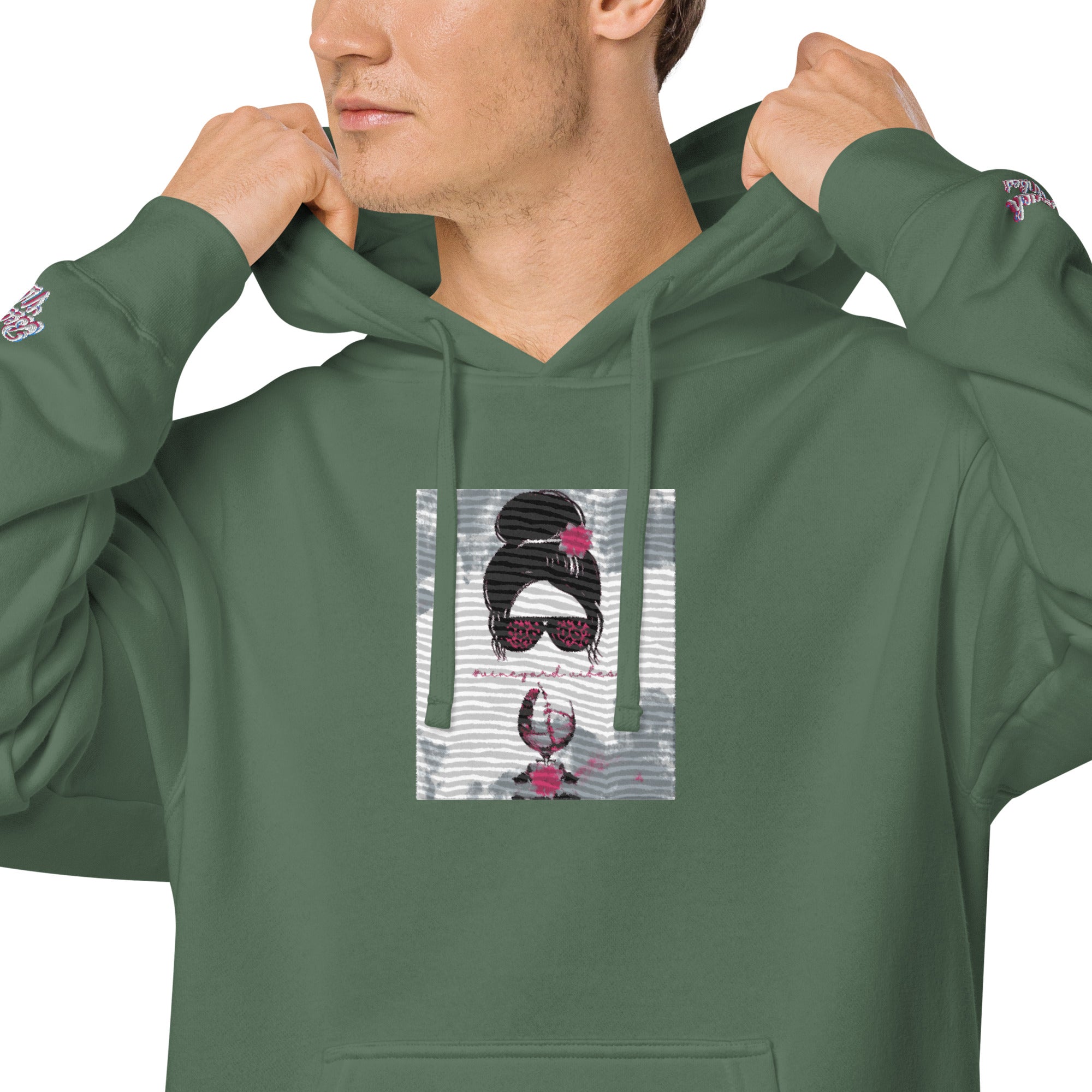 Vineyard Vibes Pink Water Color Alpine Green - Unisex pigment-dyed hoodie