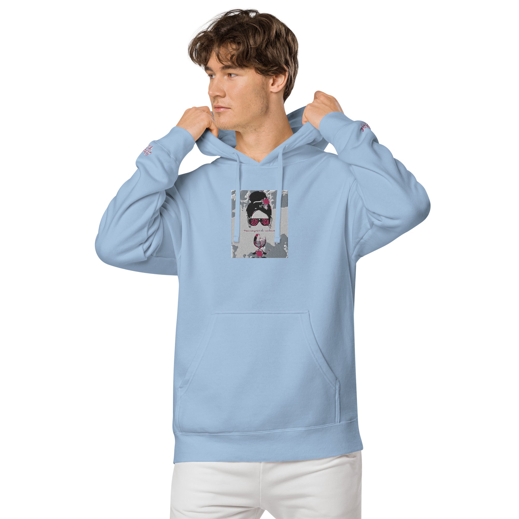 Vineyard Vibes Pink Water Color Light Blue - Unisex pigment-dyed hoodie