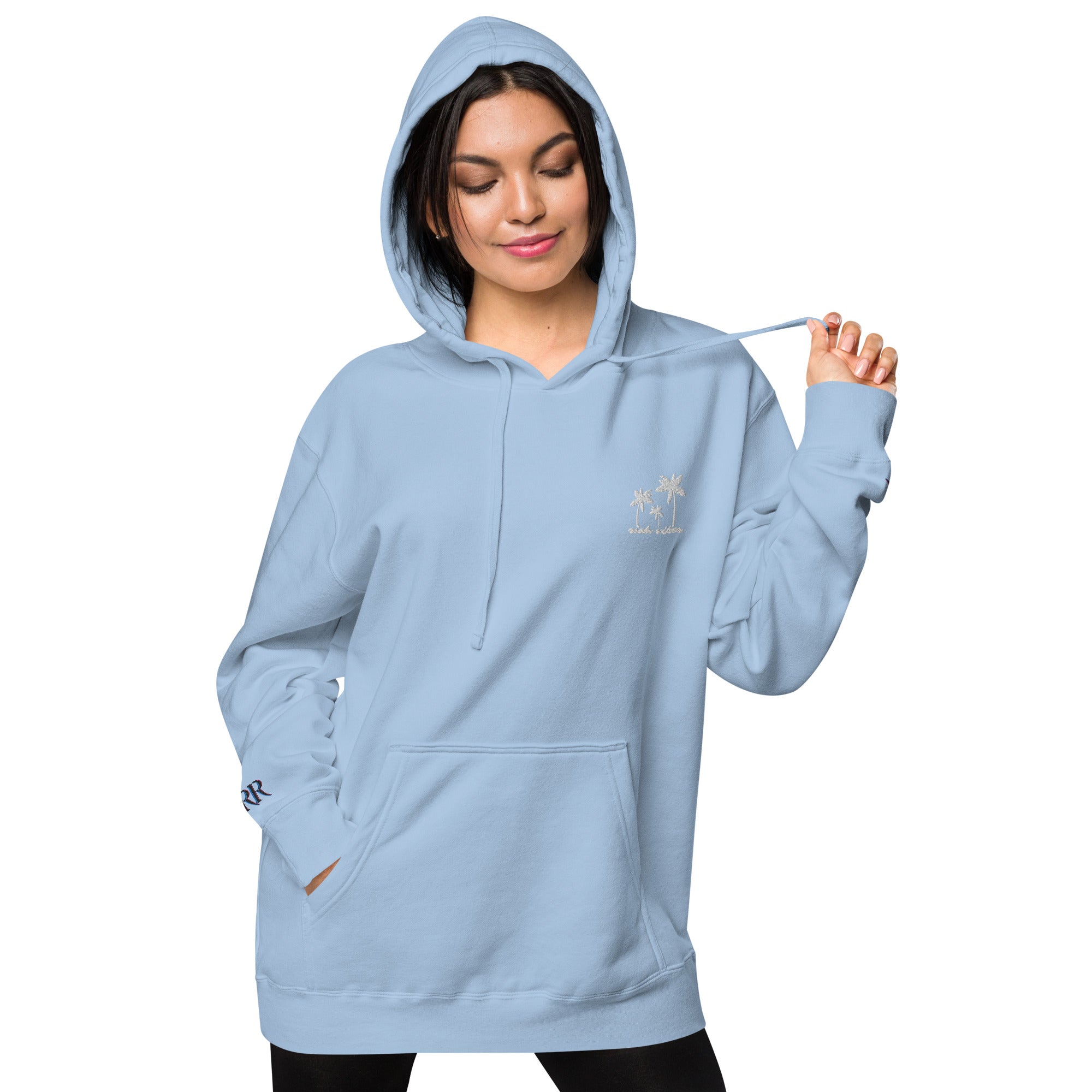 Rich Vibes 3 Palm Tree Silhouette - Unisex pigment-dyed hoodie Light Blue