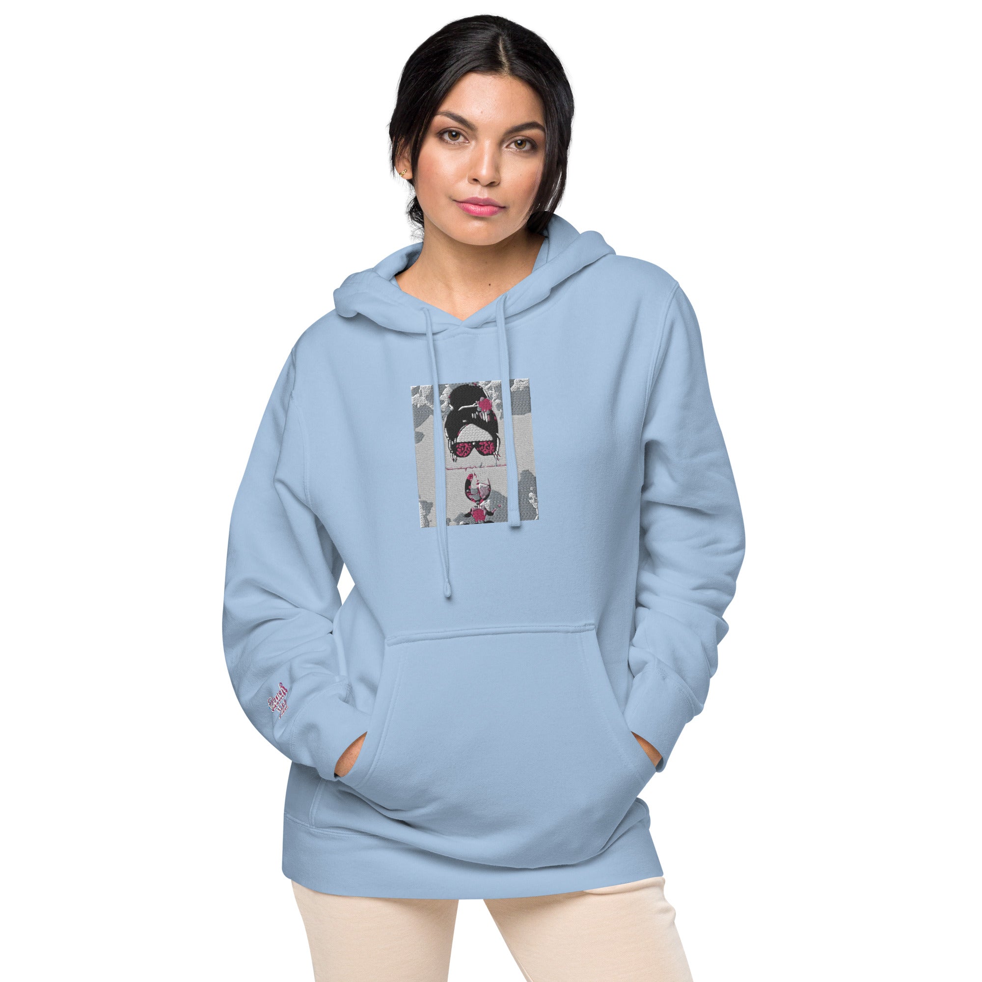 Vineyard Vibes Pink Water Color Light Blue - Unisex pigment-dyed hoodie
