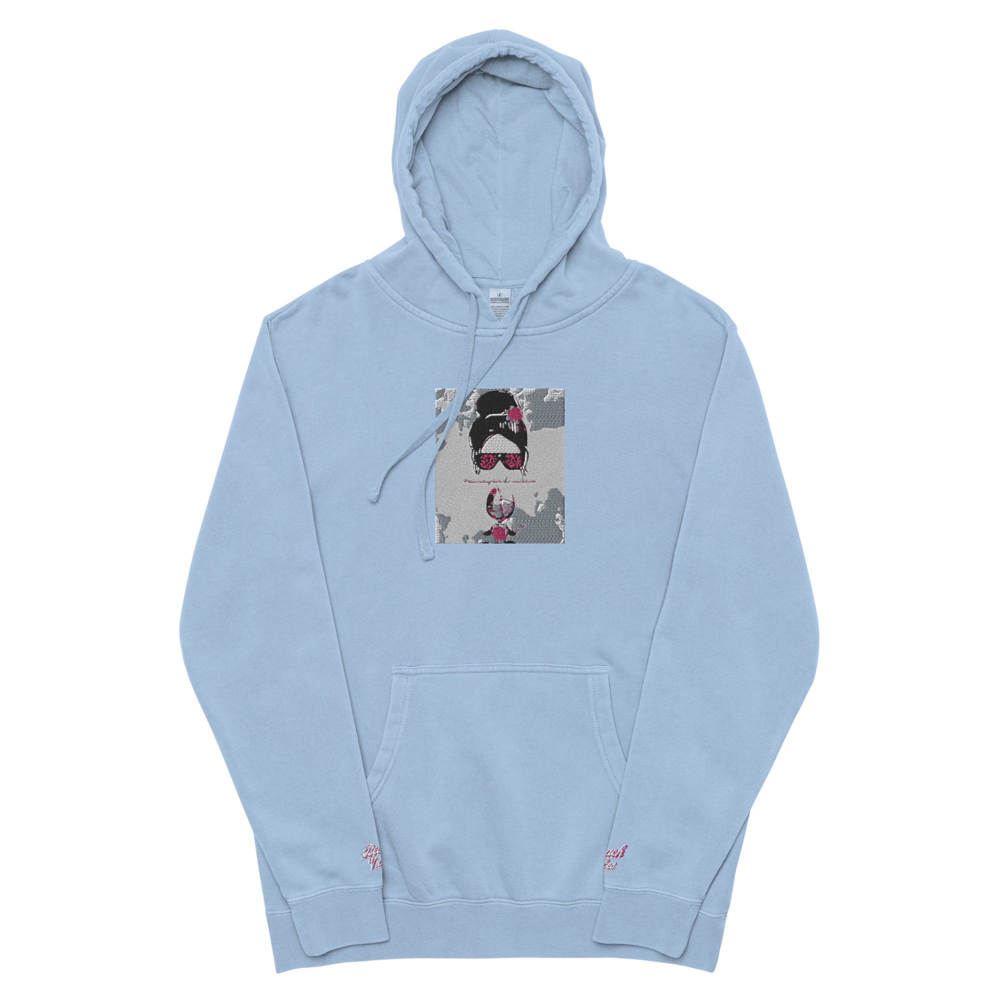 Vineyard Vibes Pink Water Color Light Blue - Unisex pigment-dyed hoodie