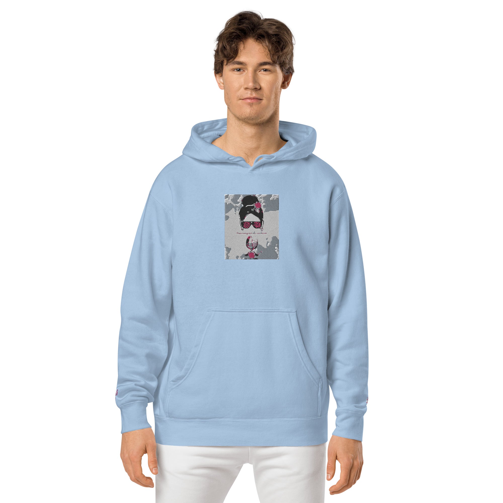 Vineyard Vibes Pink Water Color Light Blue - Unisex pigment-dyed hoodie