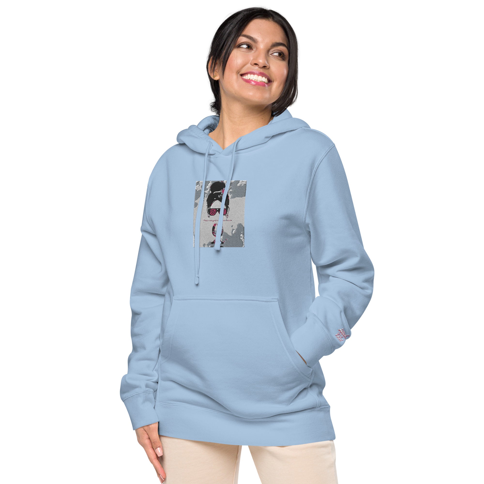 Vineyard Vibes Pink Water Color Light Blue - Unisex pigment-dyed hoodie