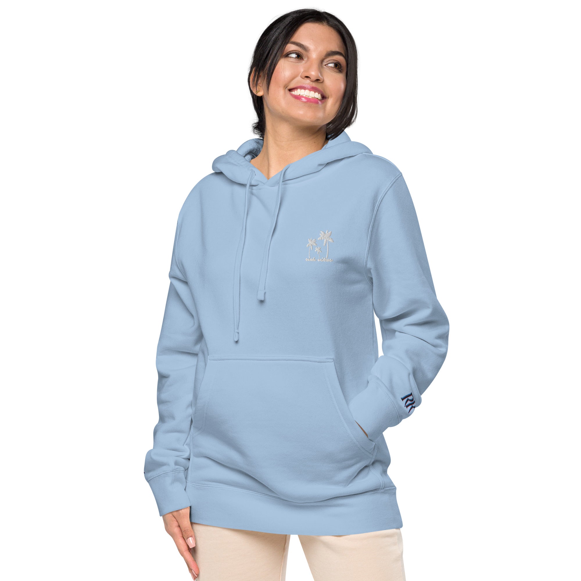 Rich Vibes 3 Palm Tree Silhouette - Unisex pigment-dyed hoodie Light Blue