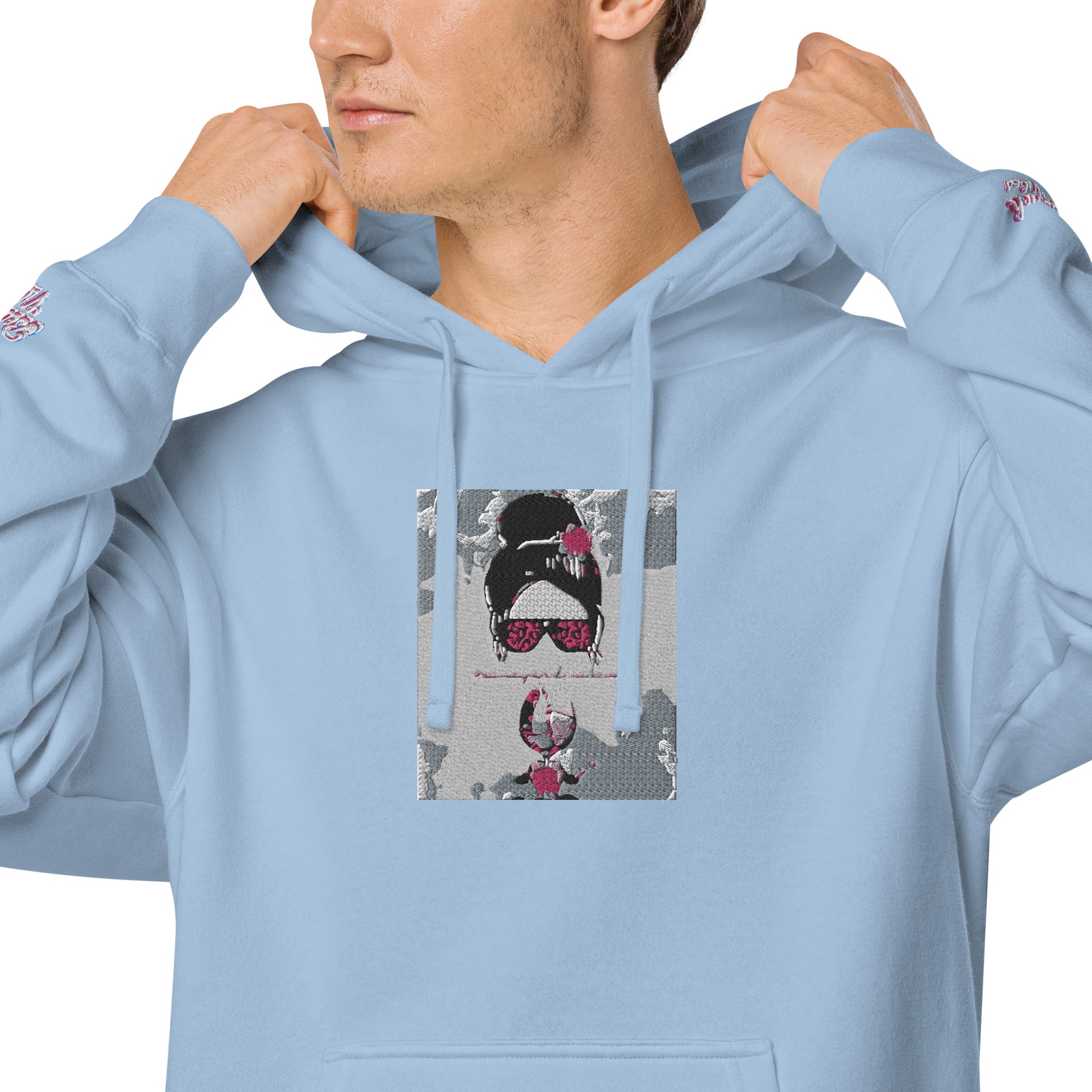 Vineyard Vibes Pink Water Color Light Blue - Unisex pigment-dyed hoodie