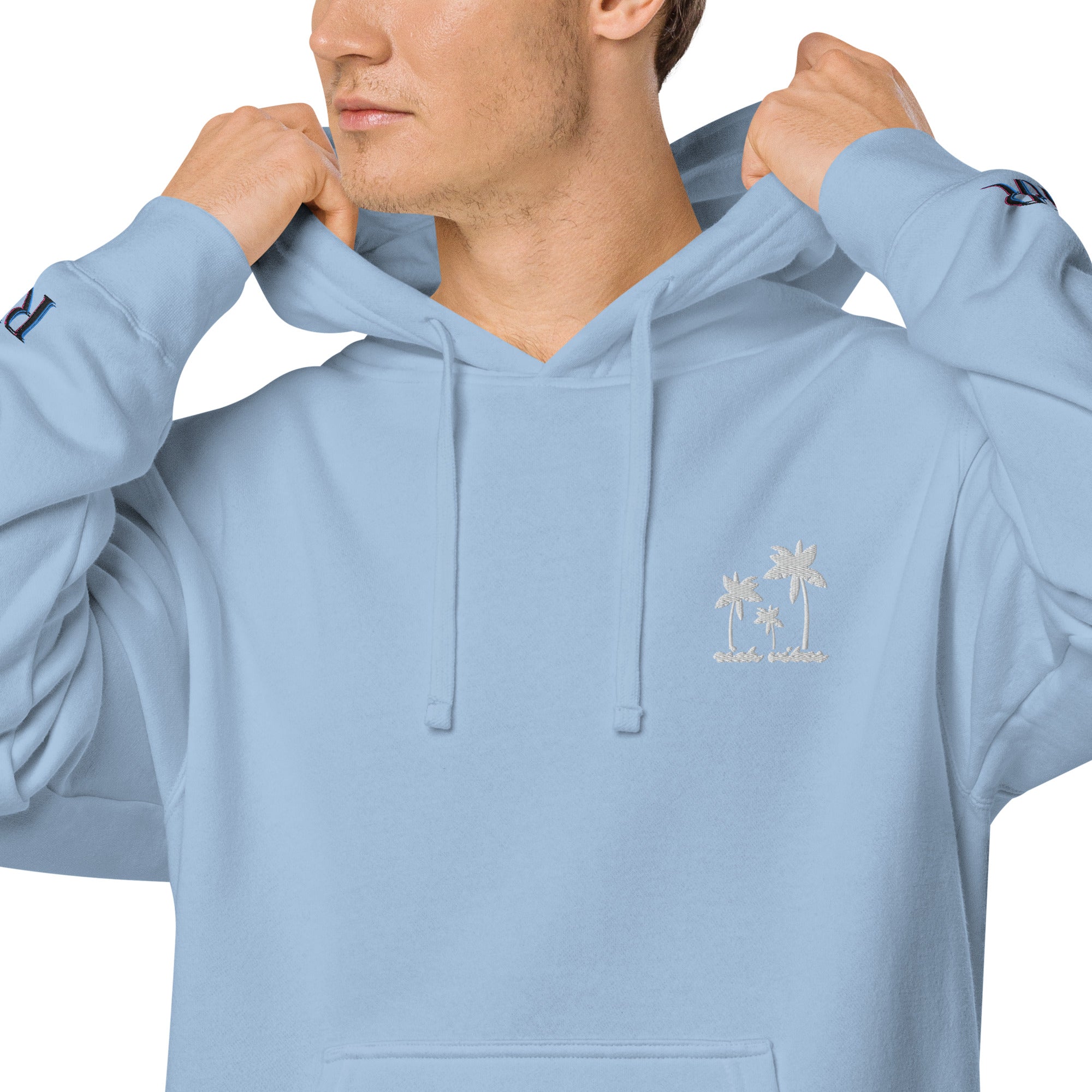 Rich Vibes 3 Palm Tree Silhouette - Unisex pigment-dyed hoodie Light Blue