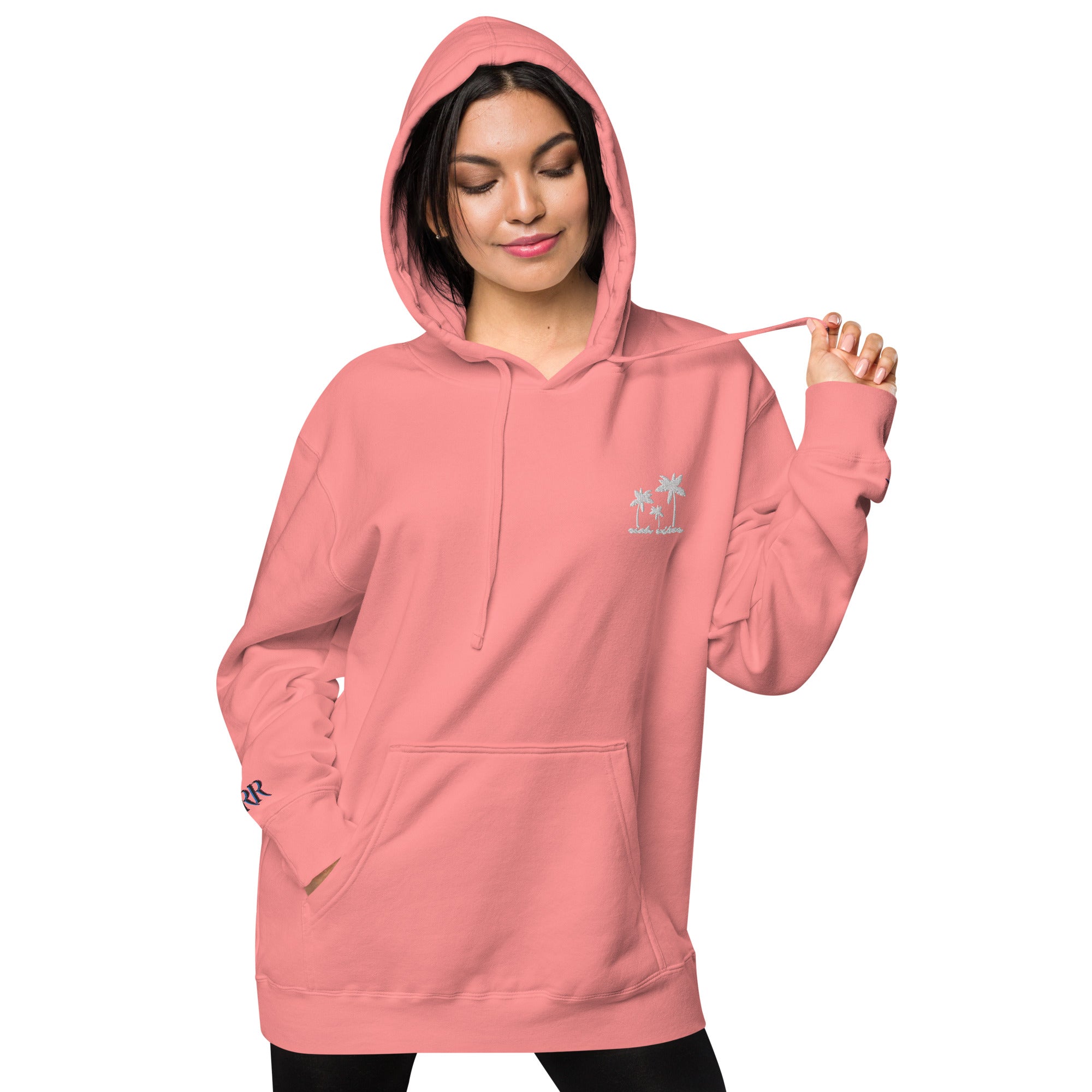 Rich Vibes 3 Palm Tree Silhouette - Unisex pigment-dyed hoodie Peach