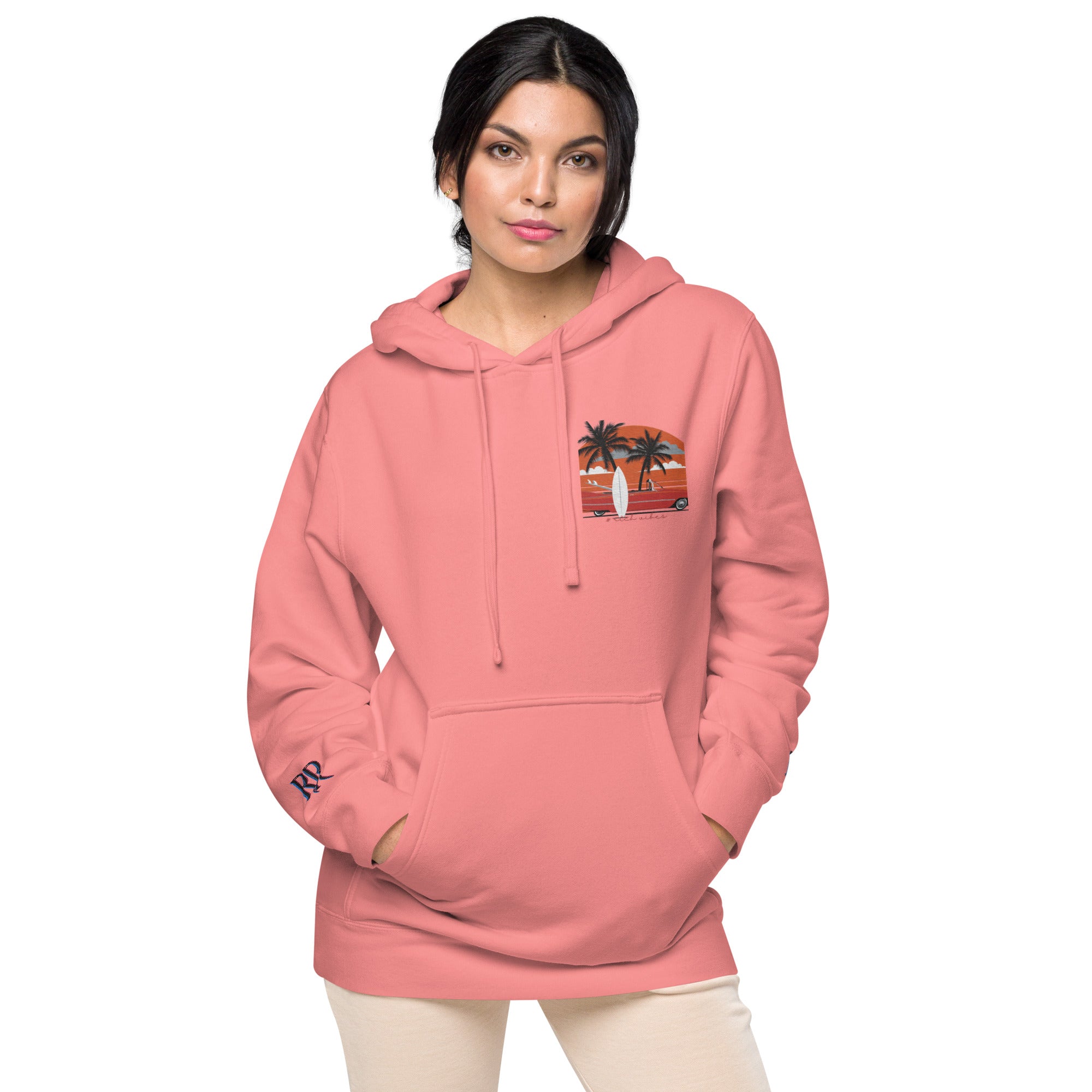 RV5 Surfs Up Sunset Classic Peach - Unisex pigment-dyed hoodie