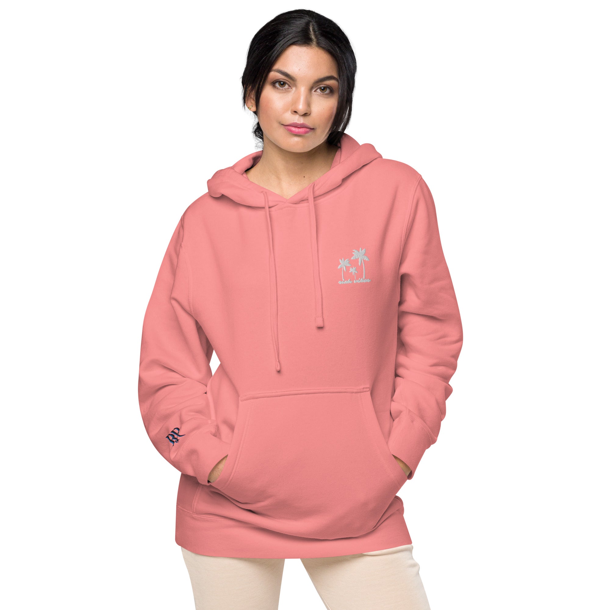 Rich Vibes 3 Palm Tree Silhouette - Unisex pigment-dyed hoodie Peach