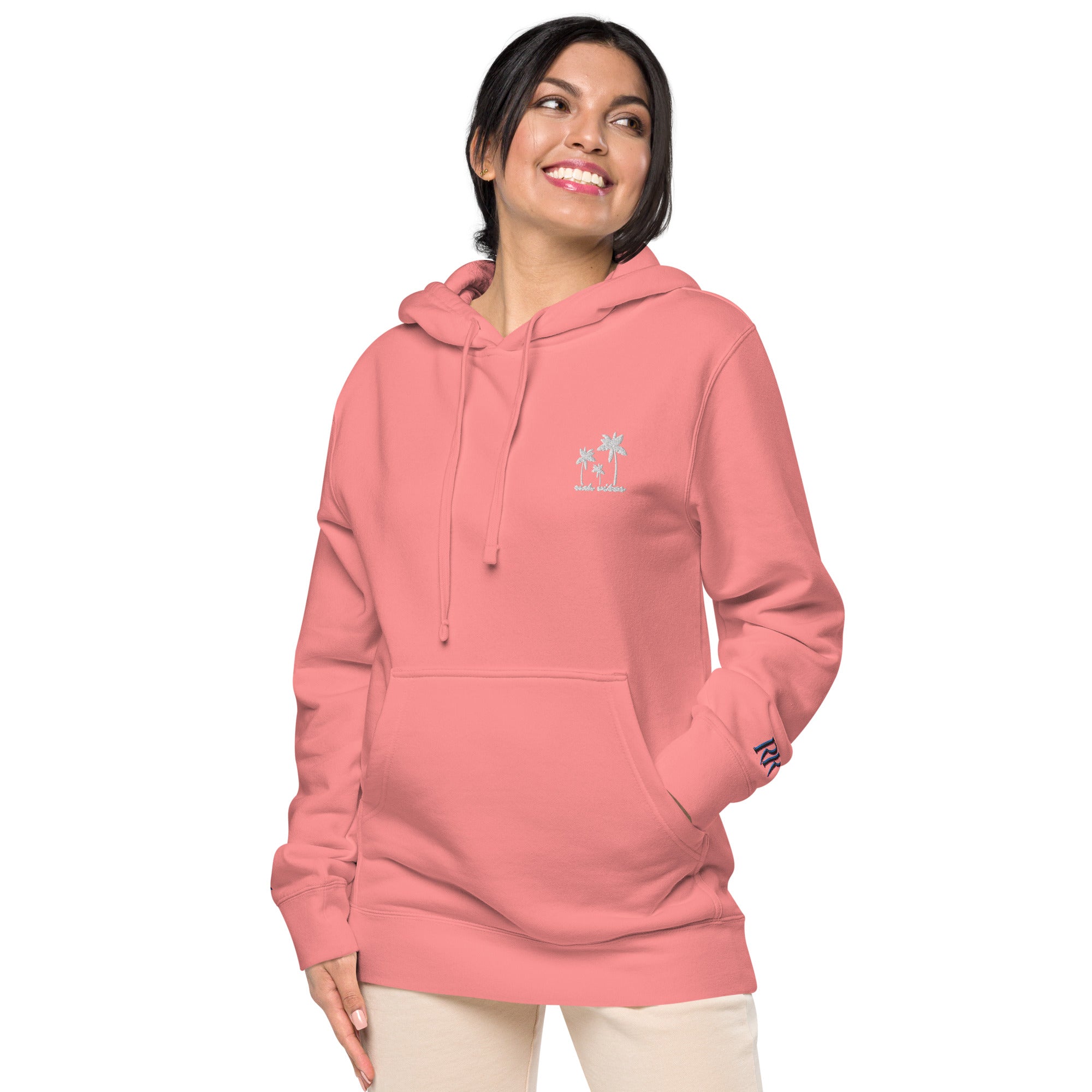 Rich Vibes 3 Palm Tree Silhouette - Unisex pigment-dyed hoodie Peach