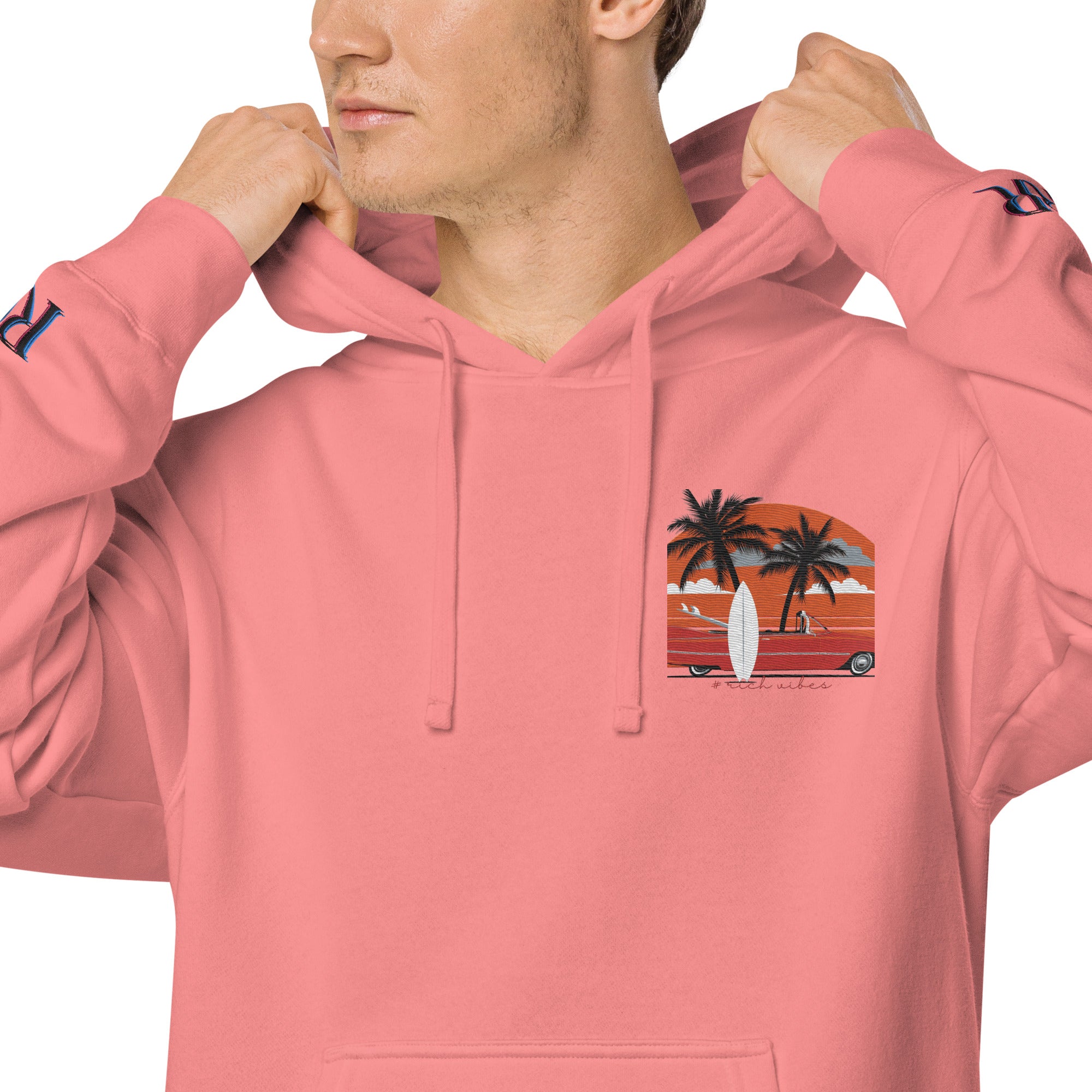 RV5 Surfs Up Sunset Classic Peach - Unisex pigment-dyed hoodie