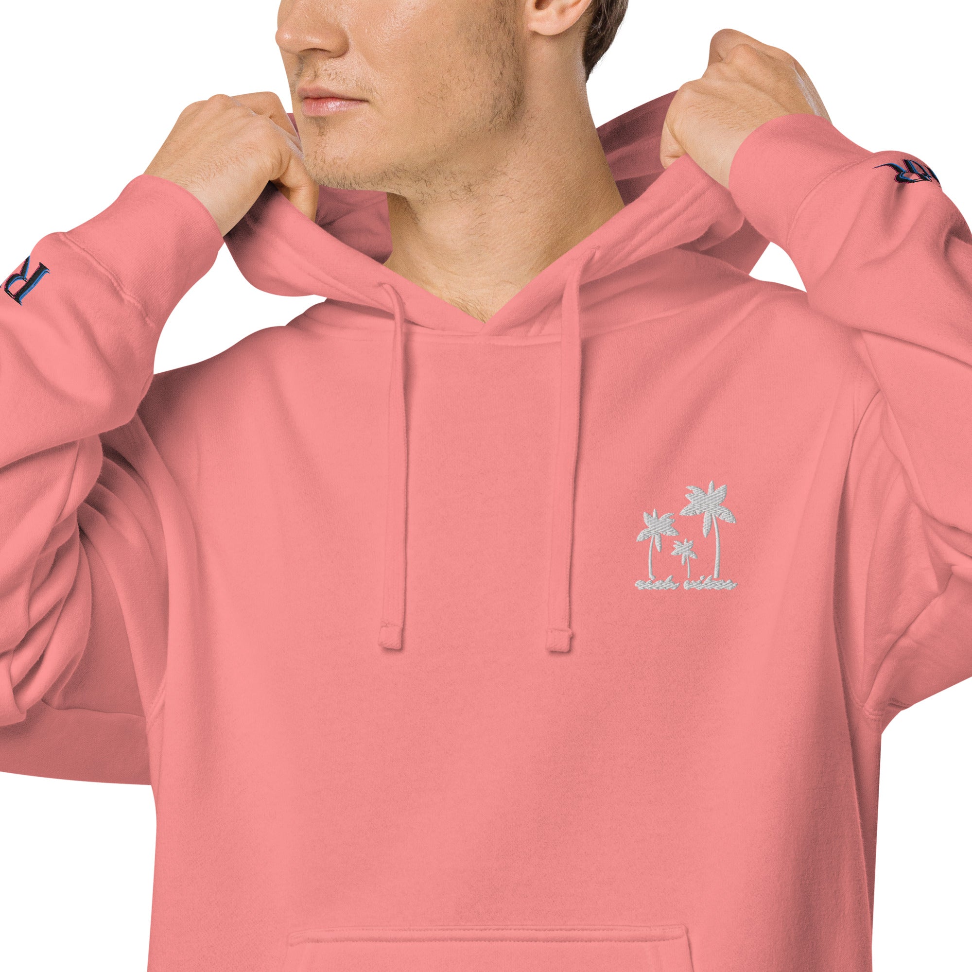 Rich Vibes 3 Palm Tree Silhouette - Unisex pigment-dyed hoodie Peach