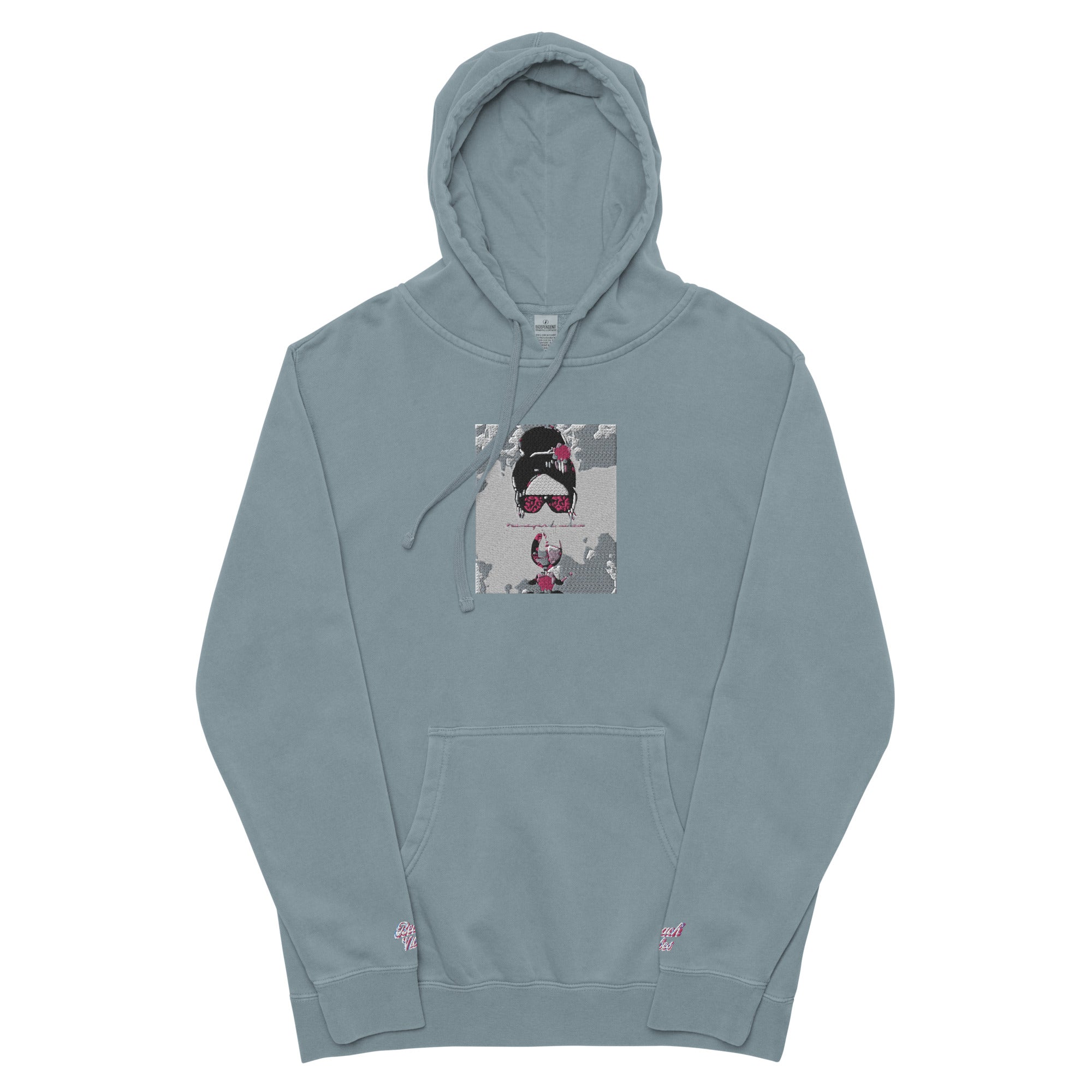 Vineyard Vibes Pink Water Color Slate Blue - Unisex pigment-dyed hoodie