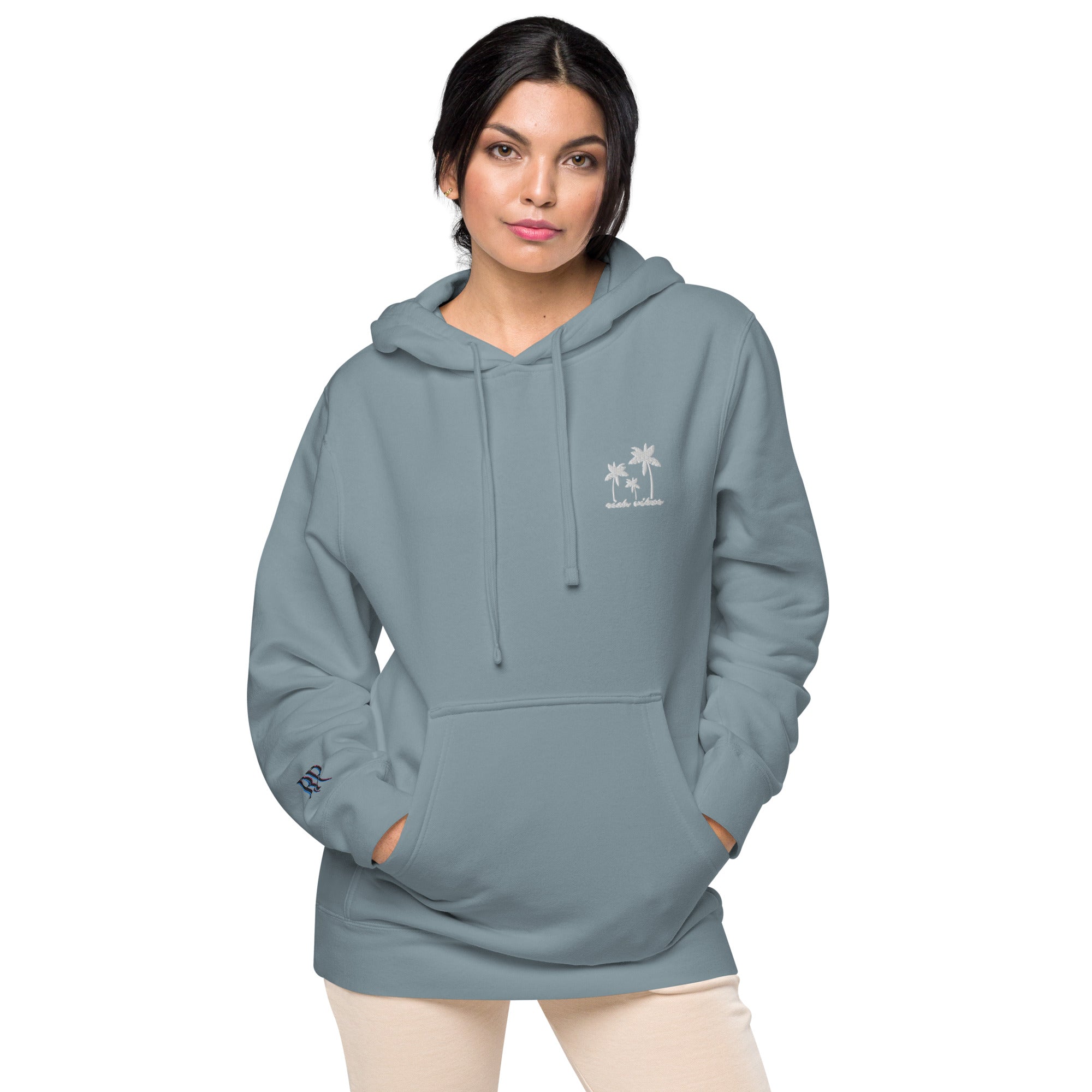 Rich Vibes 3 Palm Tree Silhouette - Unisex pigment-dyed hoodie Slate Blue