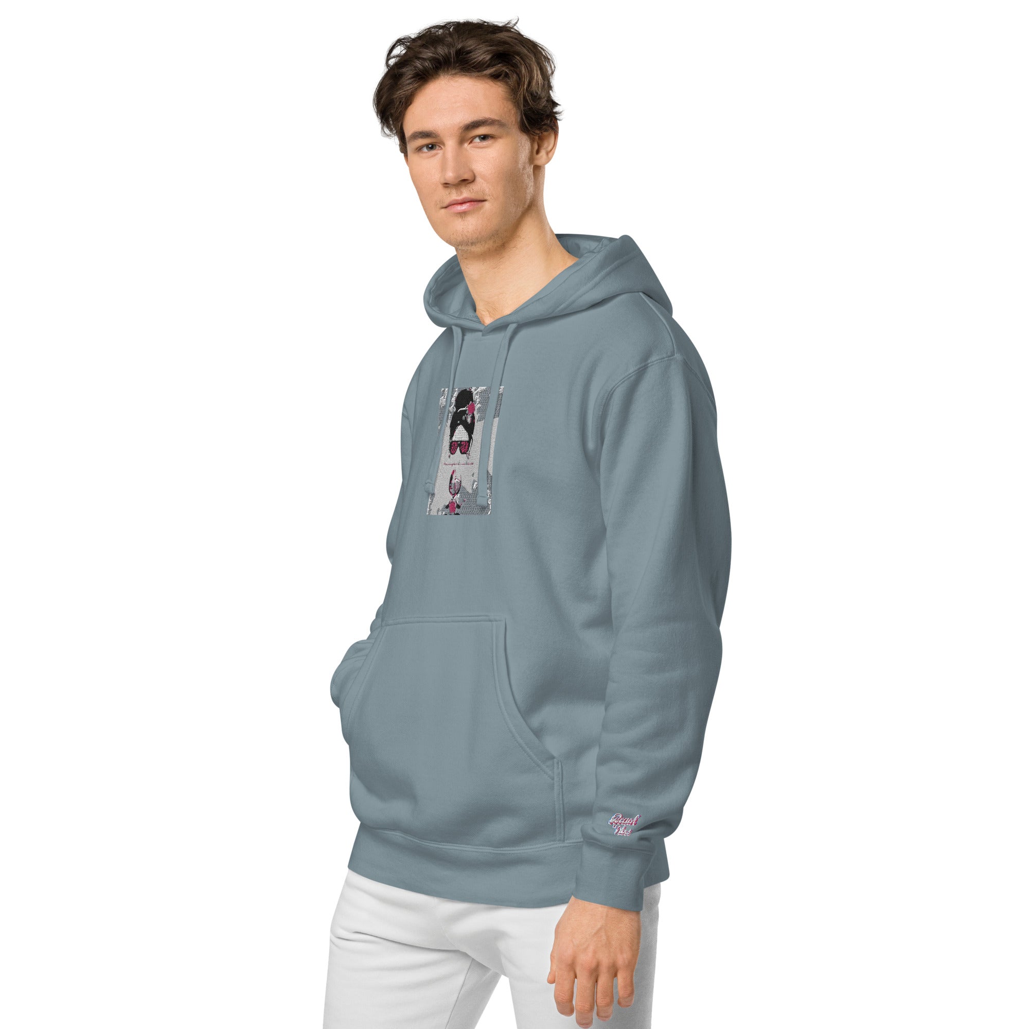 Vineyard Vibes Pink Water Color Slate Blue - Unisex pigment-dyed hoodie