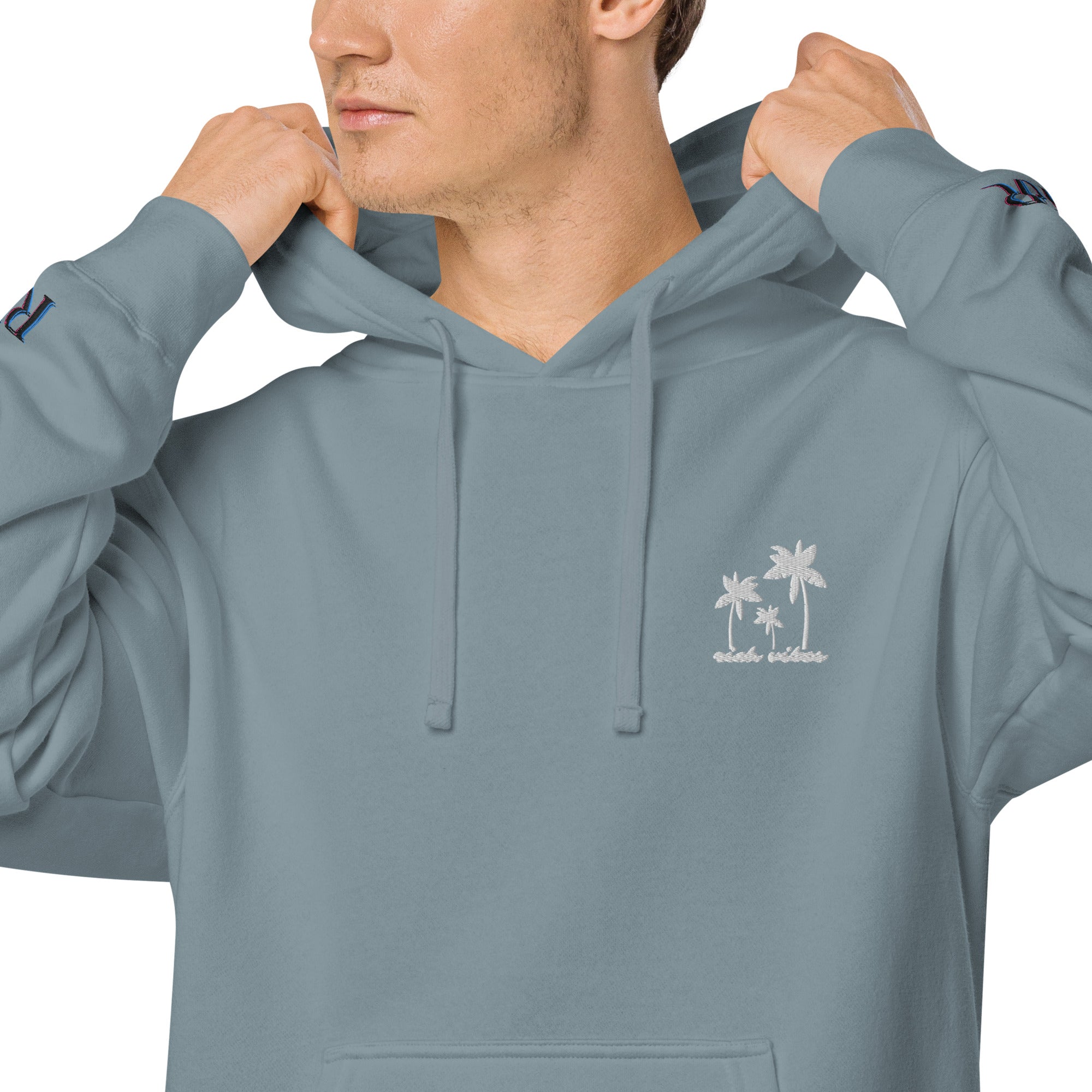 Rich Vibes 3 Palm Tree Silhouette - Unisex pigment-dyed hoodie Slate Blue