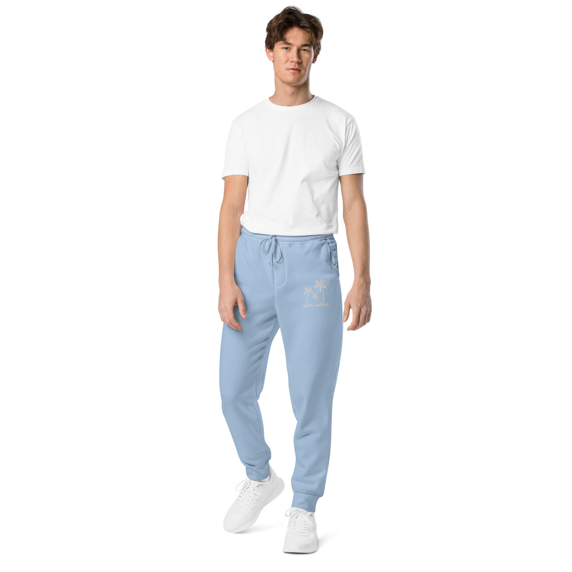 Rich Vibes 3 Palm Tree Silhouette - Unisex pigment-dyed sweatpants Light Blue