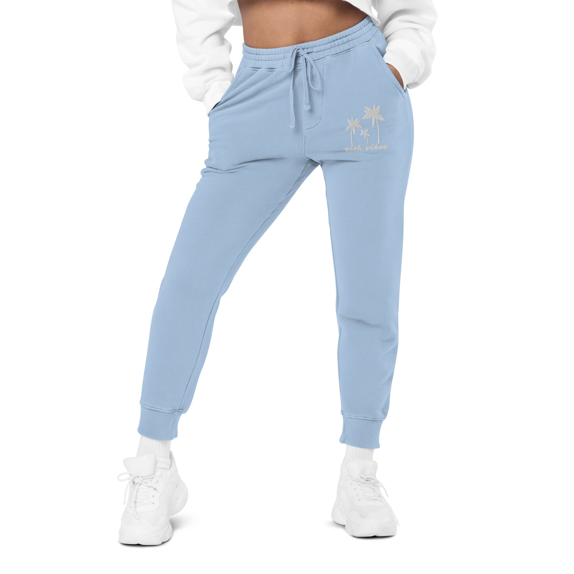 Rich Vibes 3 Palm Tree Silhouette - Unisex pigment-dyed sweatpants Light Blue