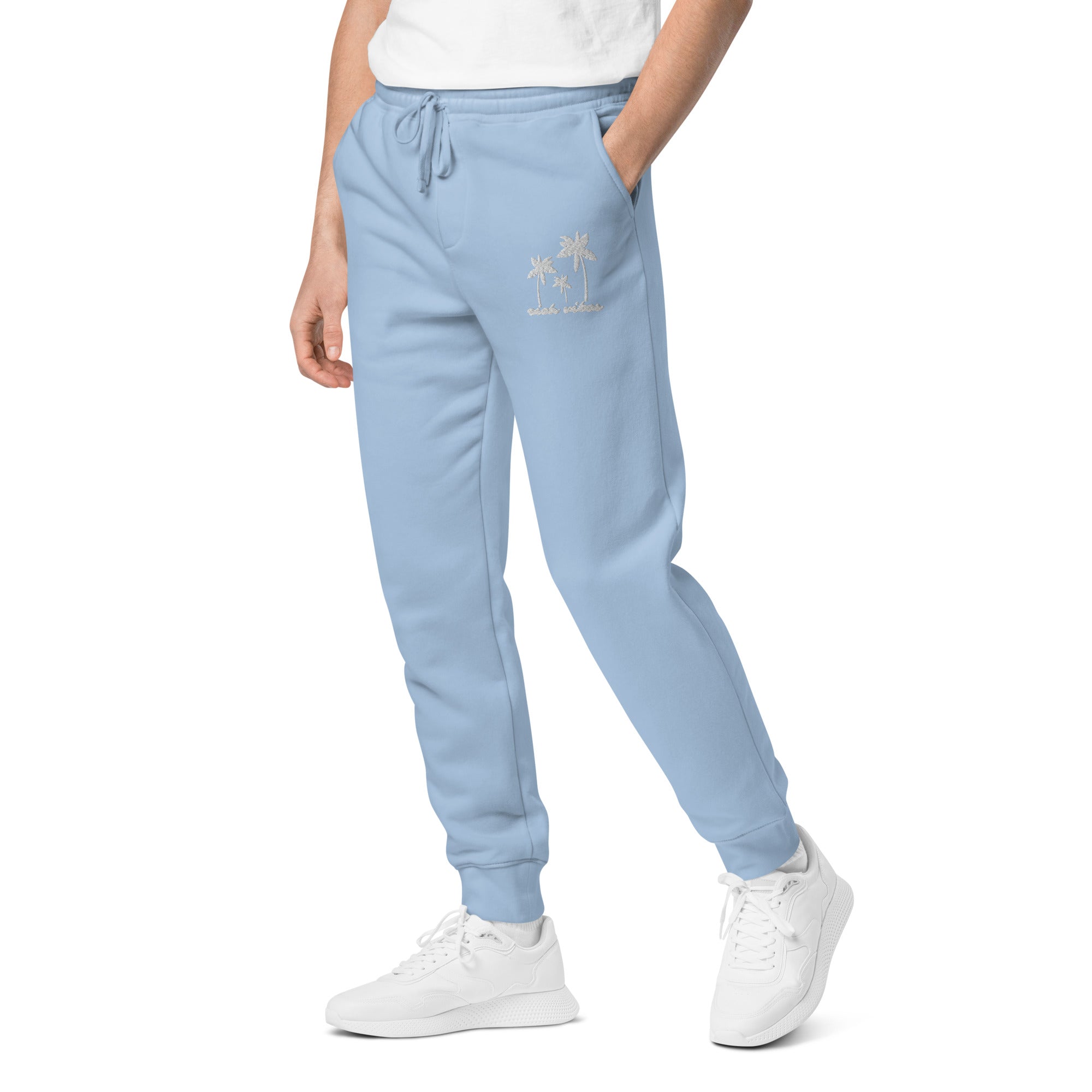 Rich Vibes 3 Palm Tree Silhouette - Unisex pigment-dyed sweatpants Light Blue