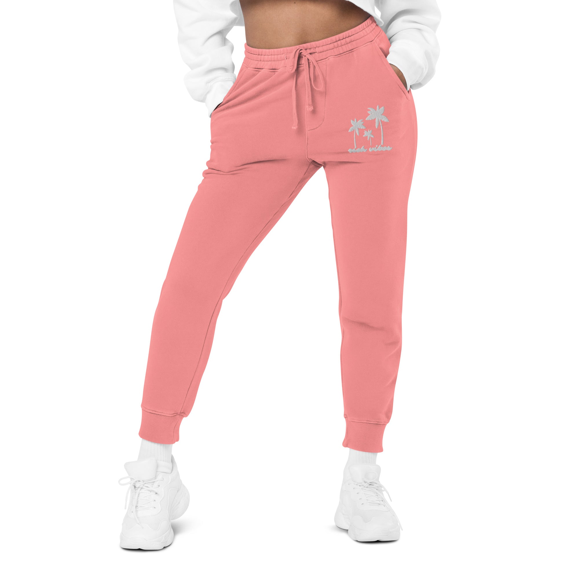 Rich Vibes 3 Palm Tree Silhouette - Unisex pigment-dyed sweatpants Peach