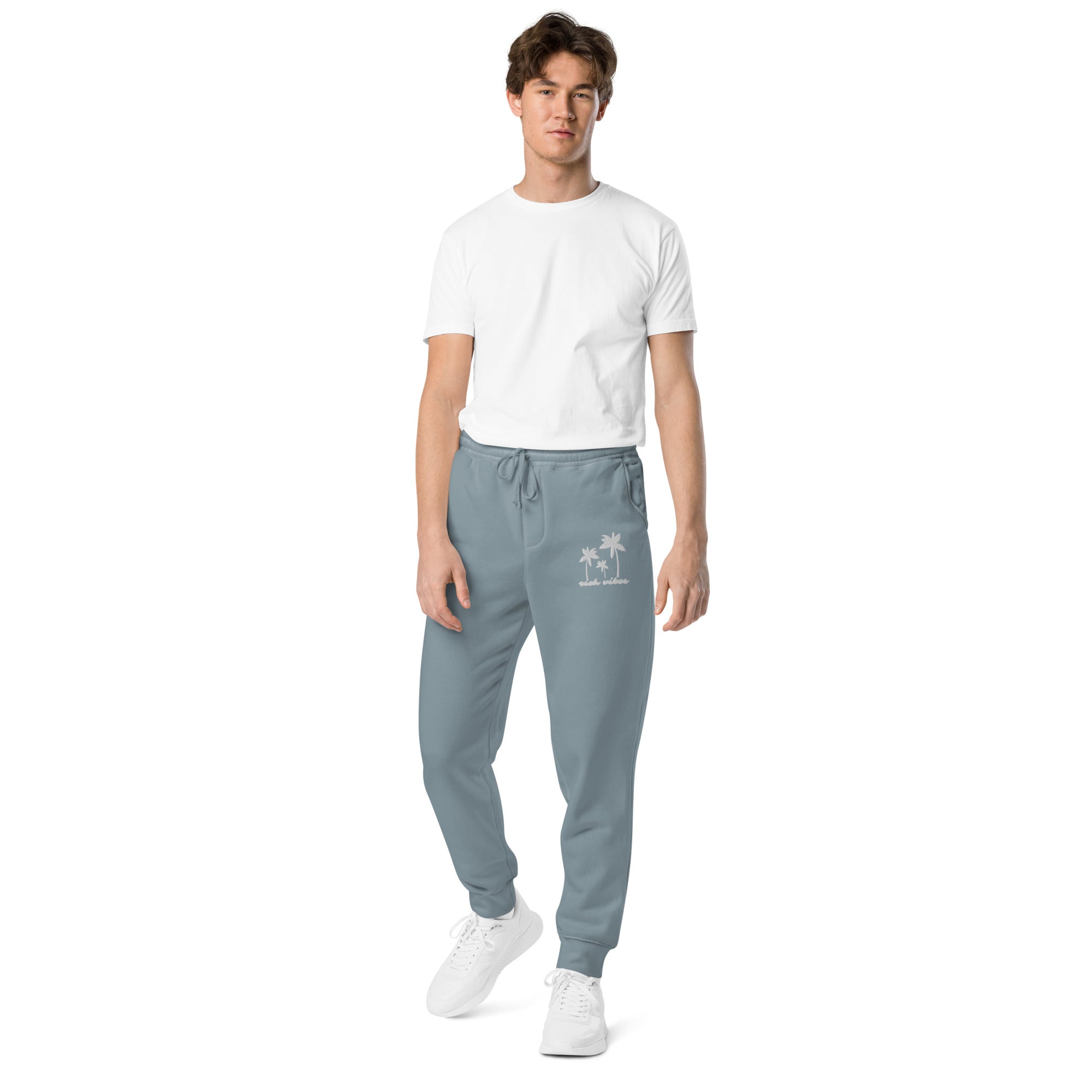 Rich Vibes 3 Palm Tree Silhouette - Unisex pigment-dyed sweatpants Slate Blue