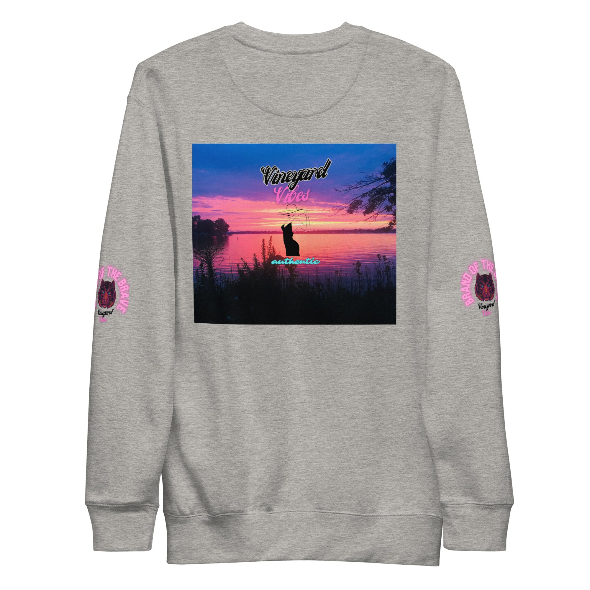 Vineyard Vibes Pink Tiger Silhouette - Unisex Premium Sweatshirt | Cotton Heritage